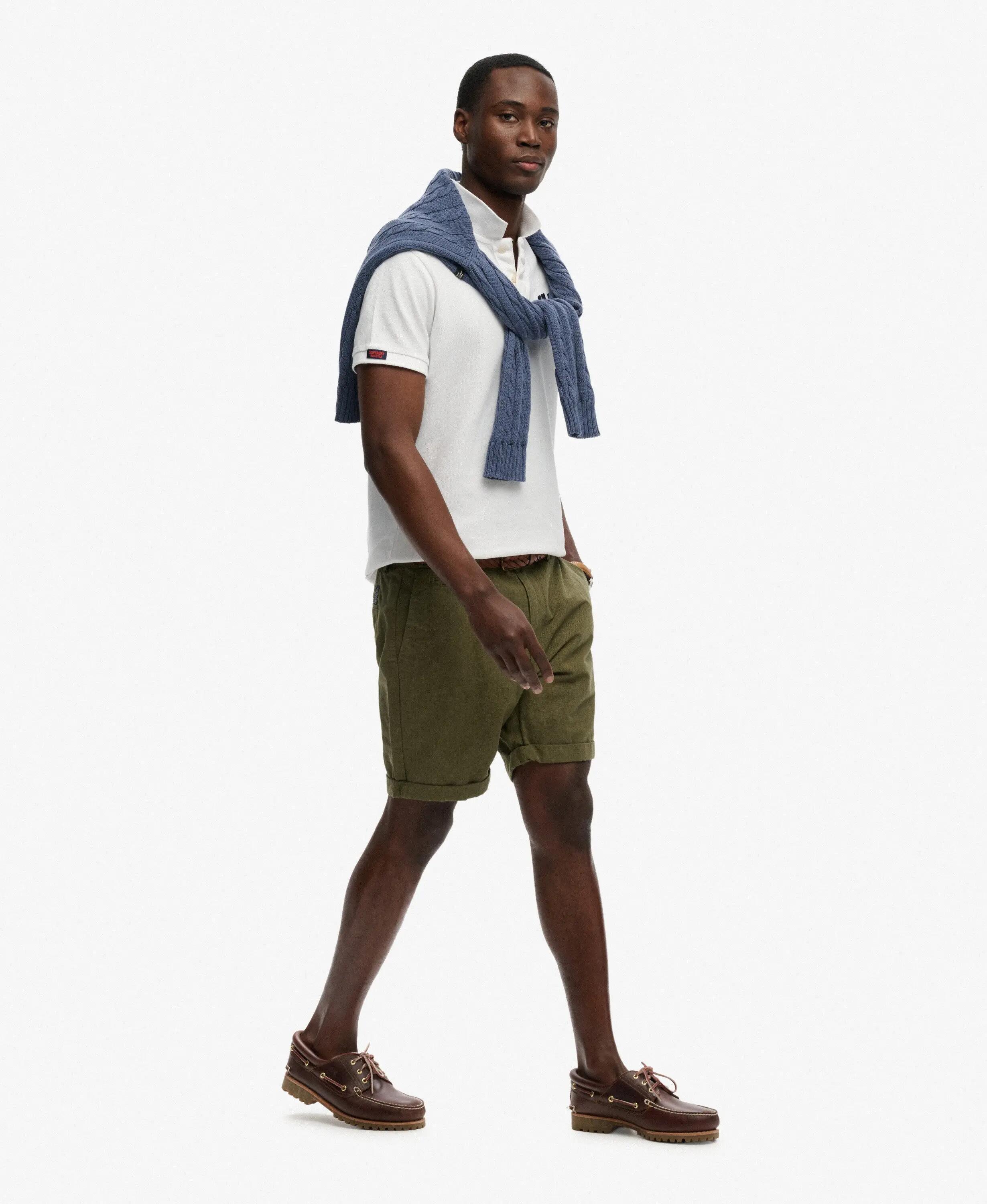 superdry Calções chino Premium texturizados em algodão e linho – Olive 3/5