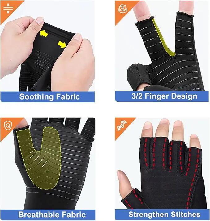 Gants en cuivre pour l'arthrite, gants de compression pour la polyarthrite rhuma 3/5