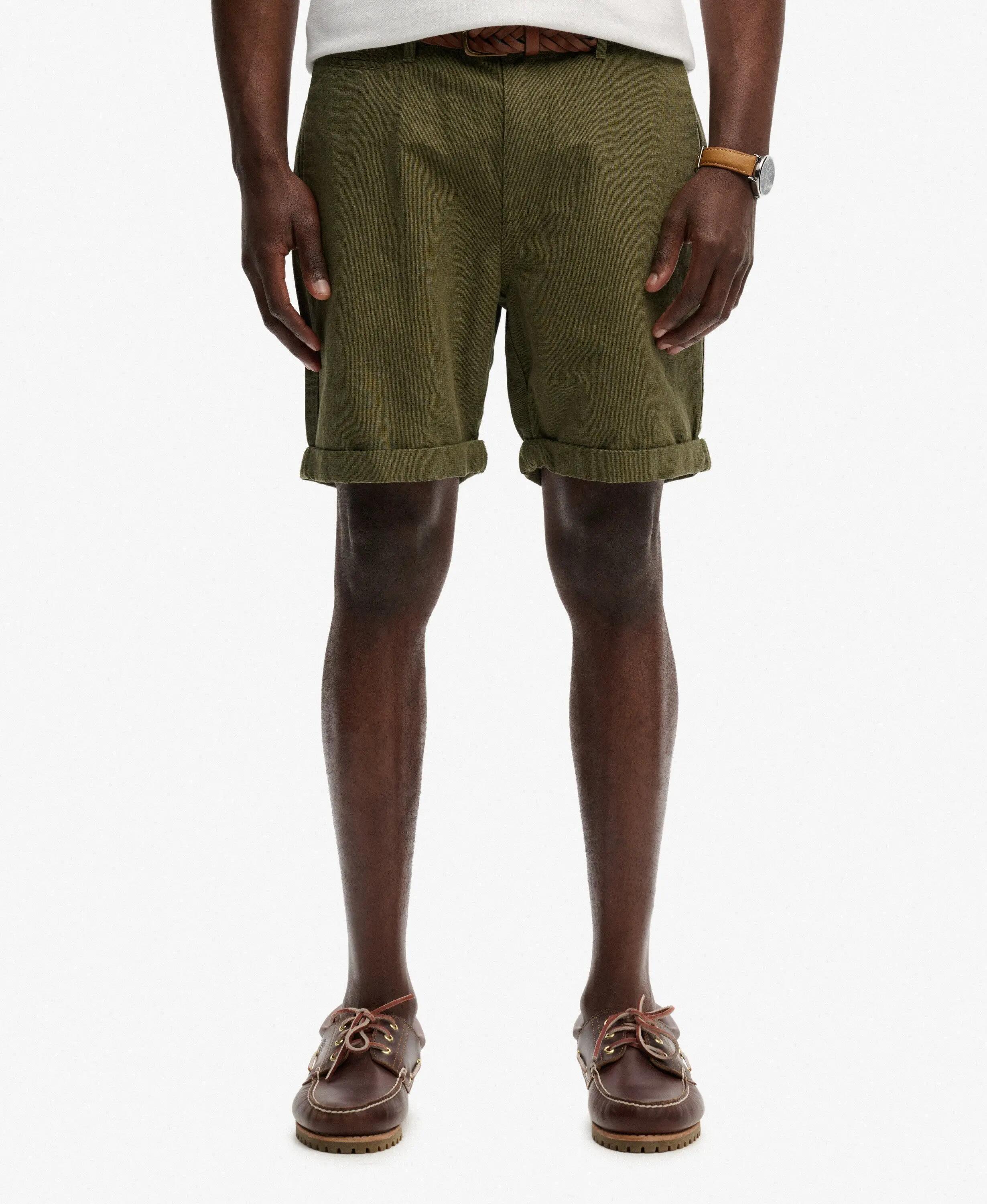 superdry Calções chino Premium texturizados em algodão e linho – Olive 2/5