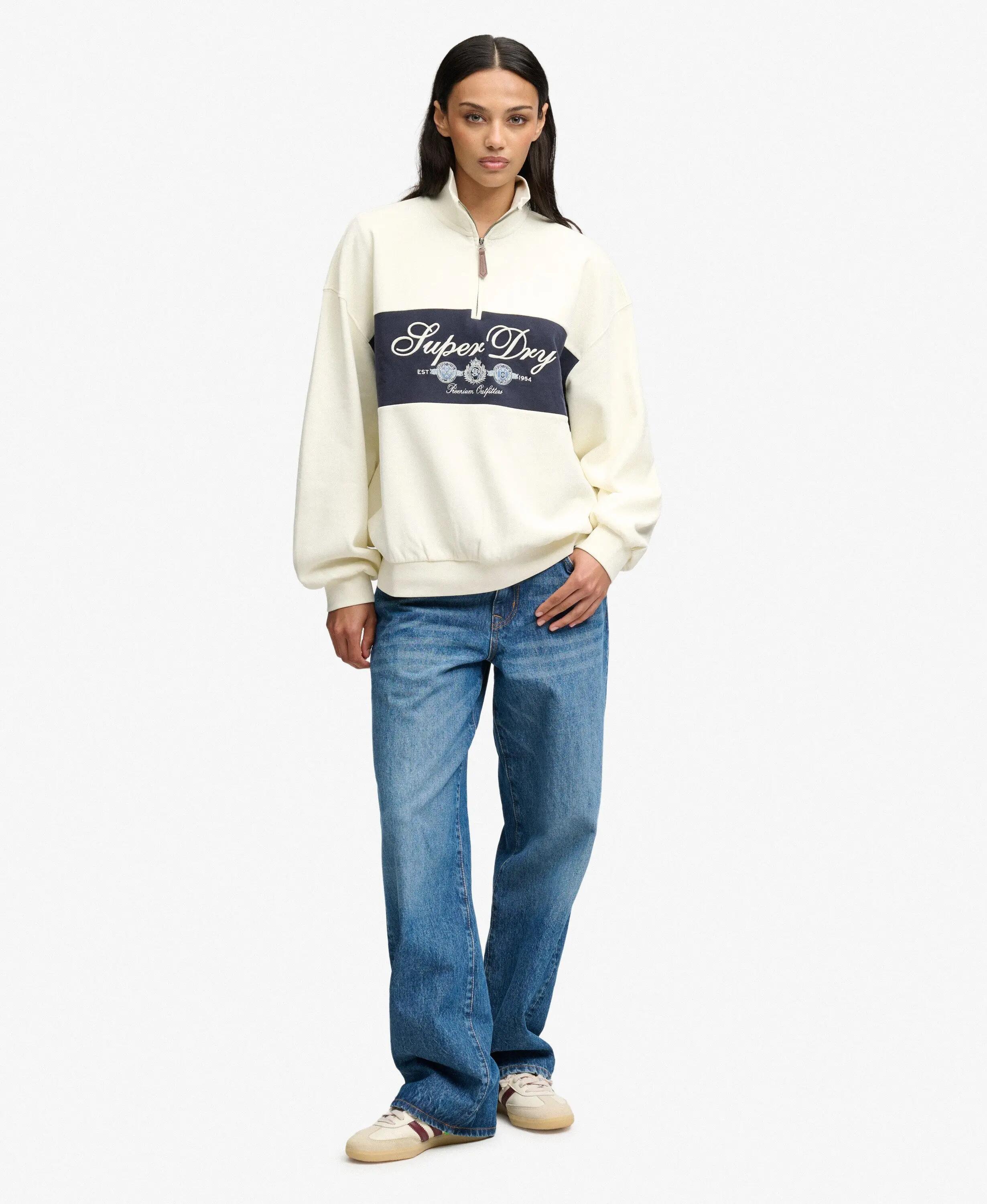 superdry Halb-Zip Sweatshirt mit besticktem Logo – CREAM 3/5