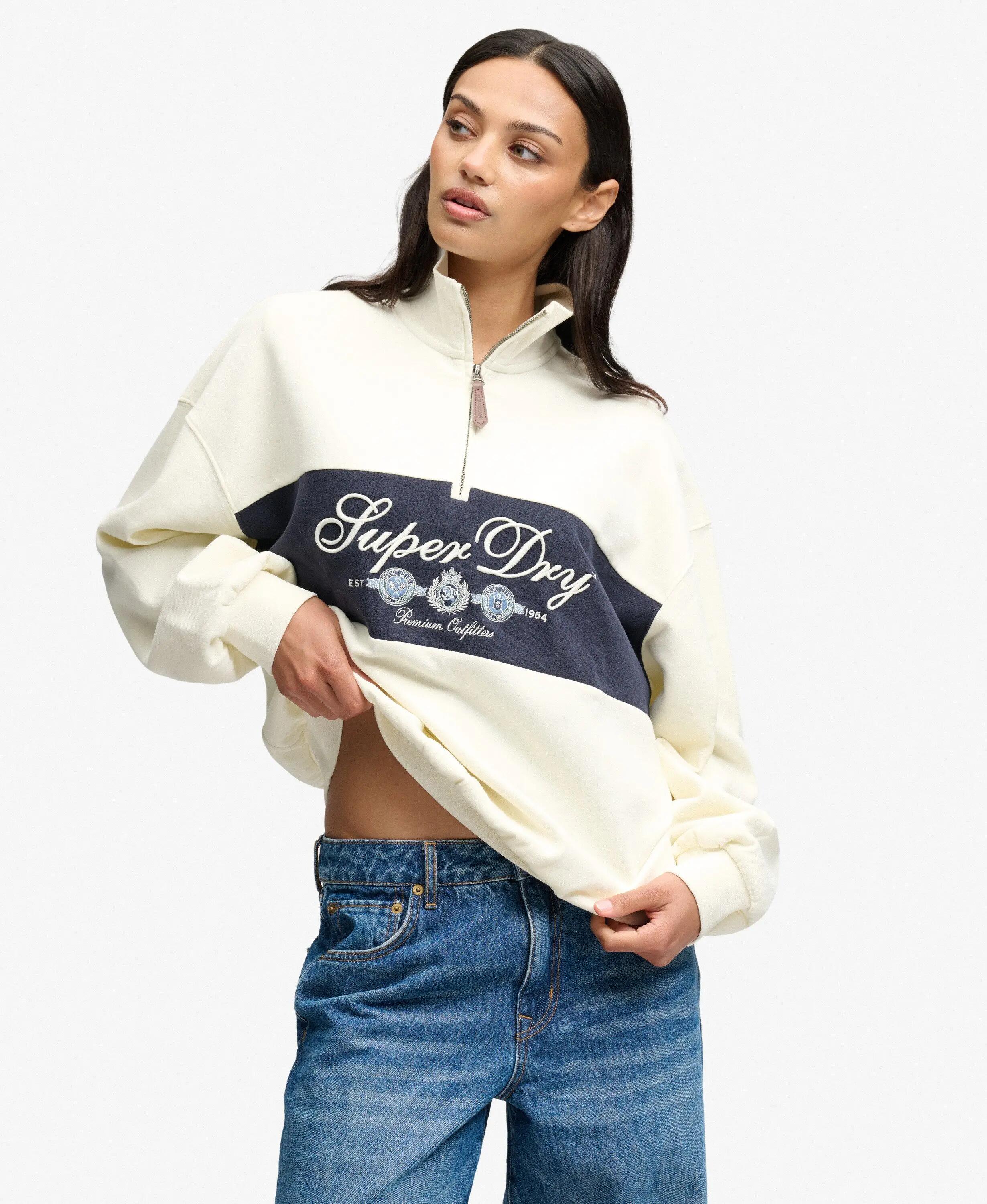 superdry Halb-Zip Sweatshirt mit besticktem Logo – CREAM 2/5