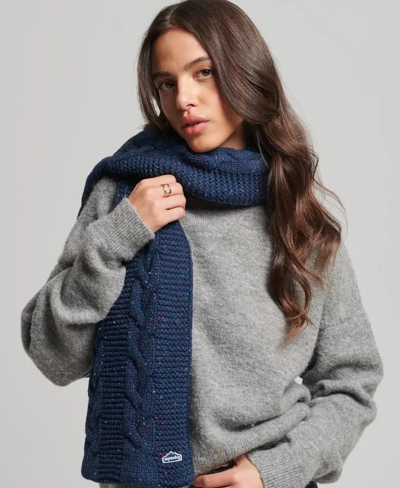 superdry Cachecol de malha com trança e forro de pelo sintético – Deep Navy 2/4