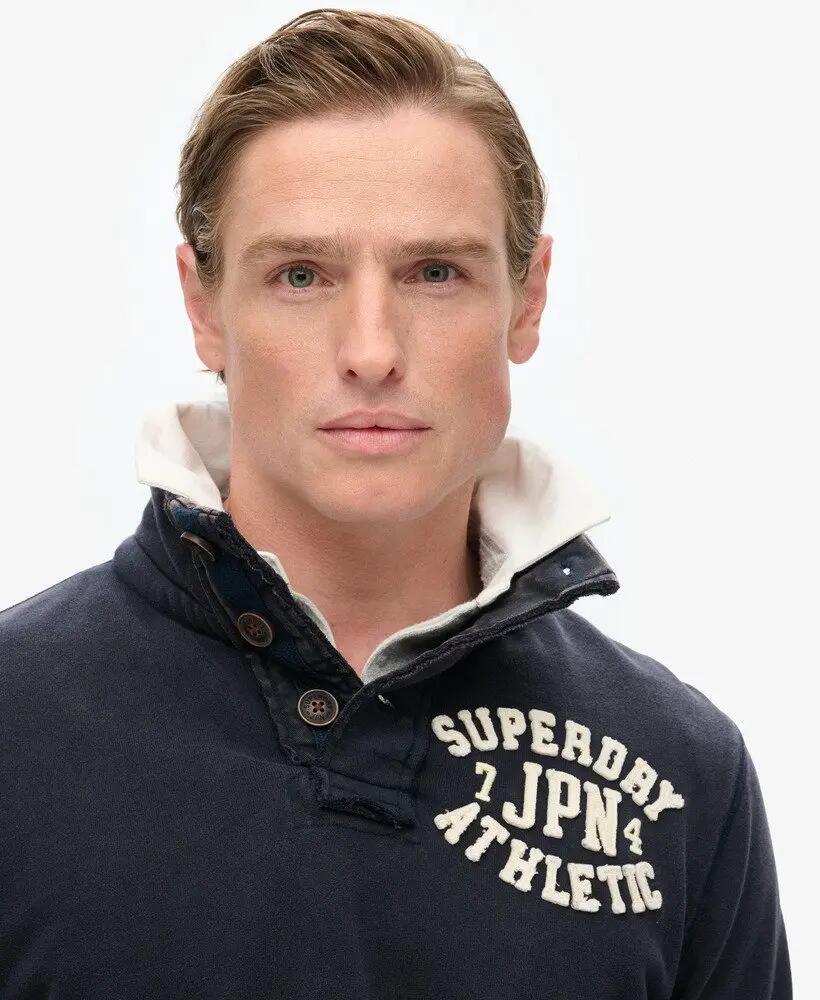 superdry Felpa Vintage Athletic mezza bottoniera in cotone – ECLIPSE NAVY 3/5