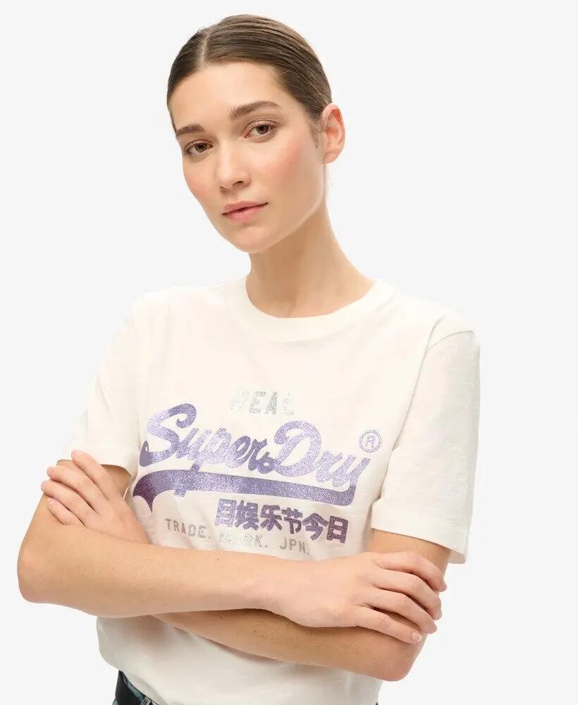 superdry T-shirt mulher Embellished Vl Graphic em algodão orgânico – Ecru Slub 4/7