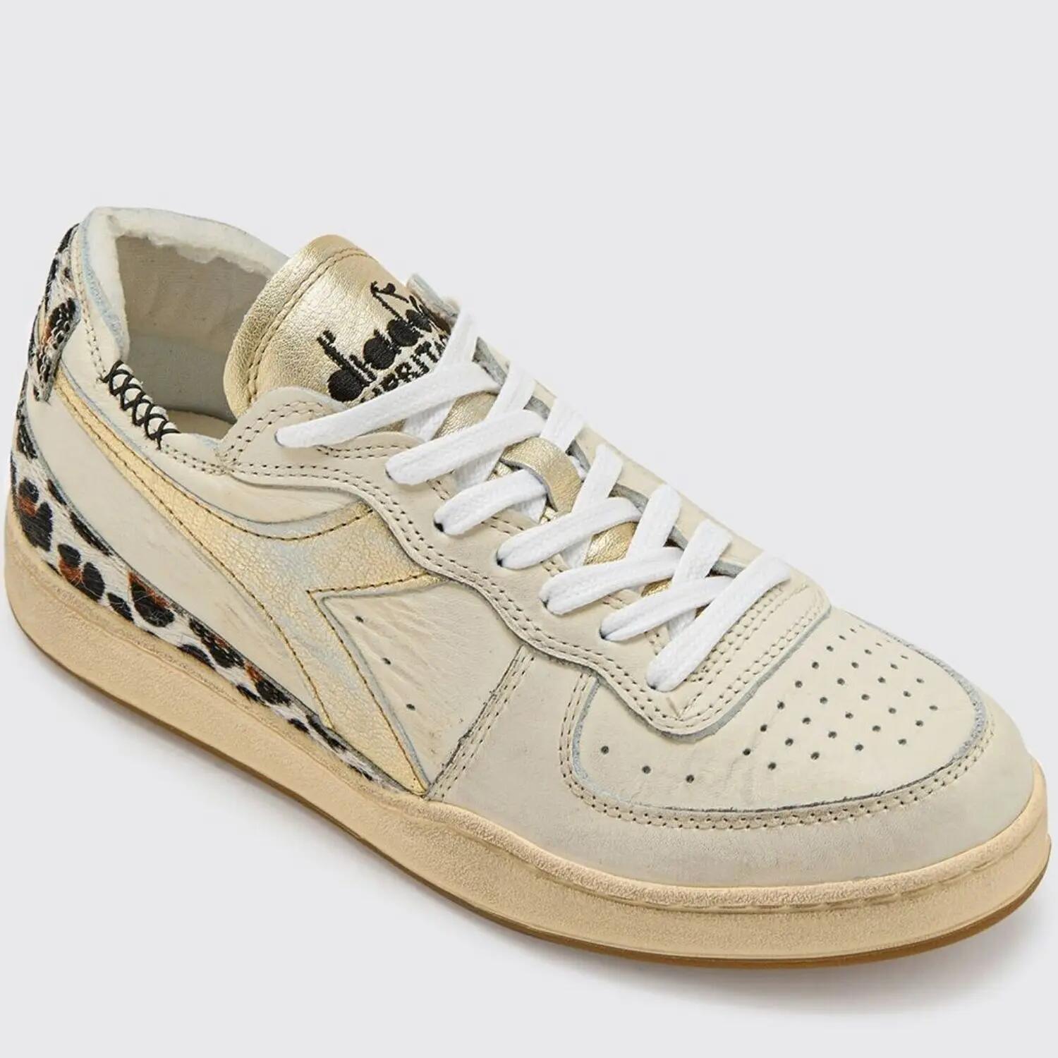 Dames Diadora Mi Basket Row Cut Vintage Leren Schoenen 2/5