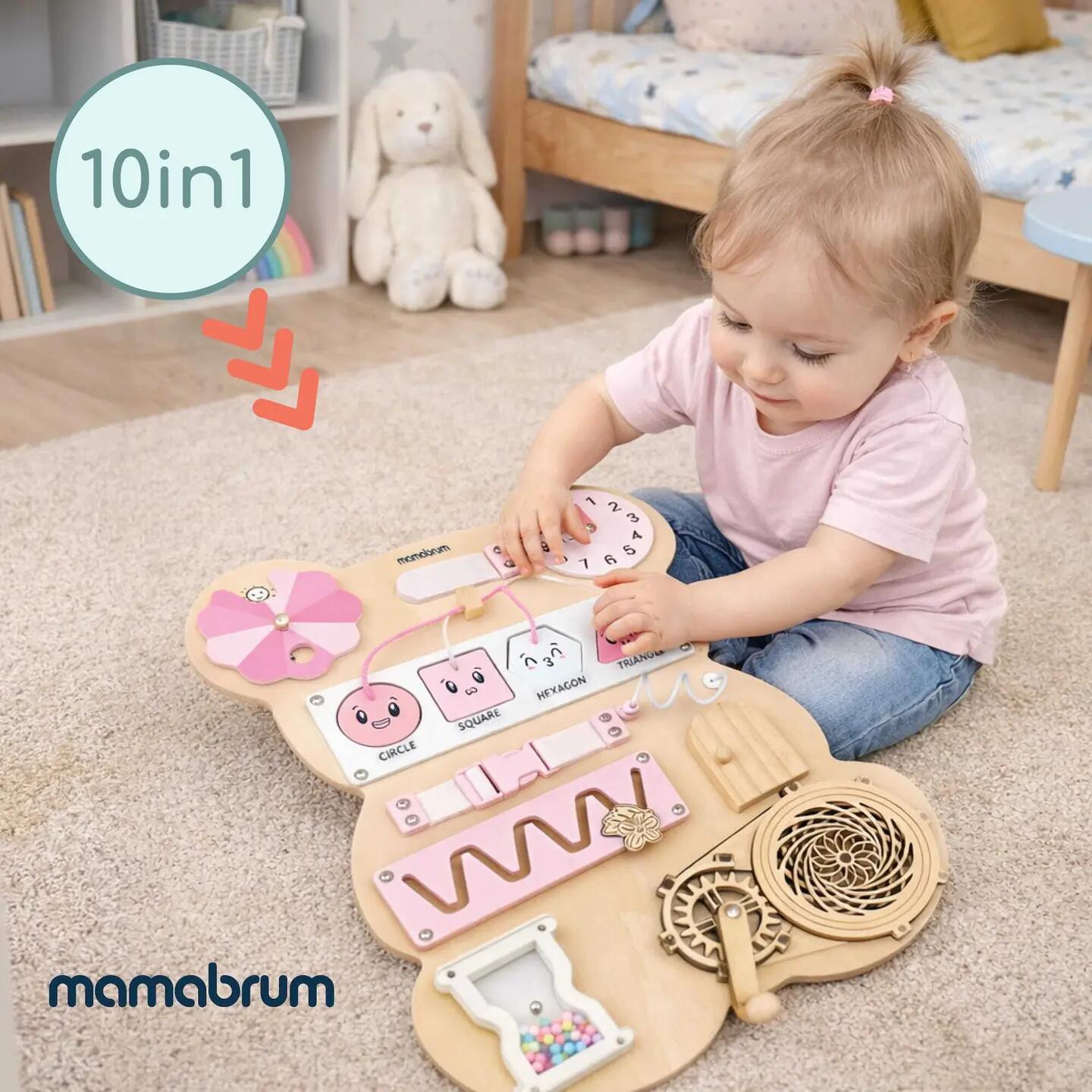 Tablica sensoryczna Montessori dziecięca drewniana z zegarem i labiryntem 3/13