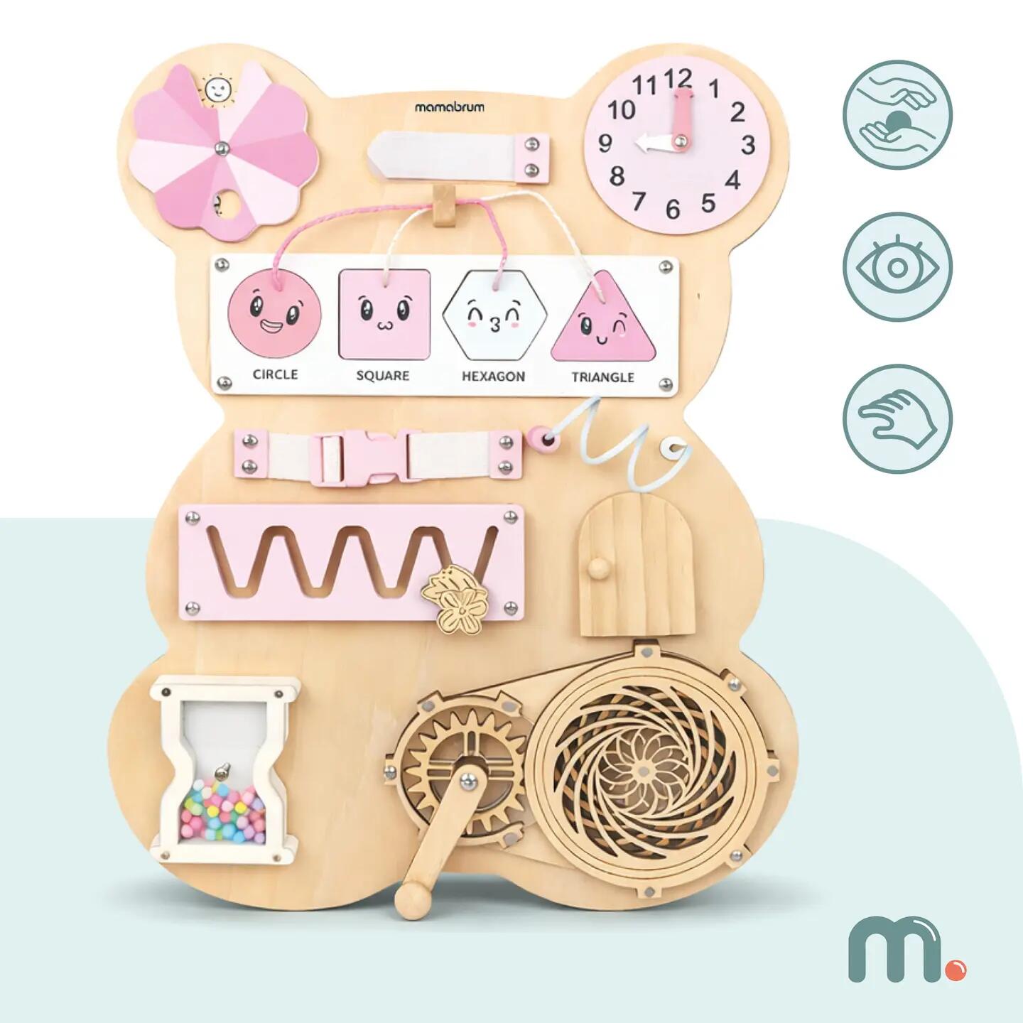 Tablica sensoryczna Montessori dziecięca drewniana z zegarem i labiryntem 2/13