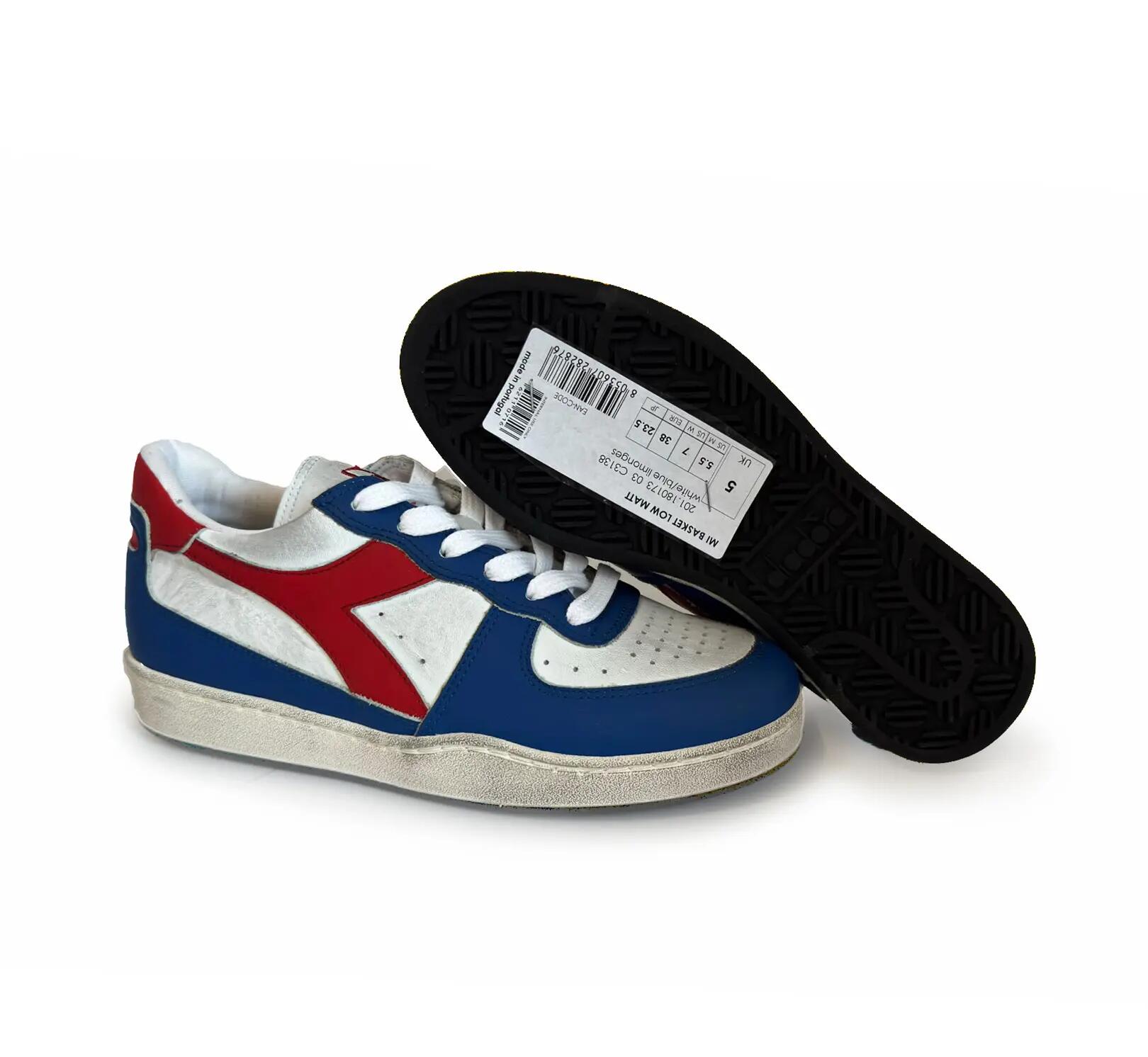 Dames Diadora Mi Basket Low Leren Vintage Sneakers - Wit/Blauw 5/5