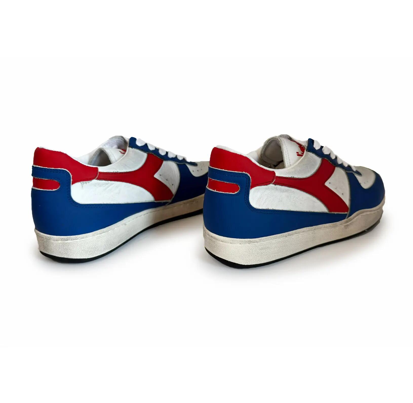 Dames Diadora Mi Basket Low Leren Vintage Sneakers - Wit/Blauw 4/5