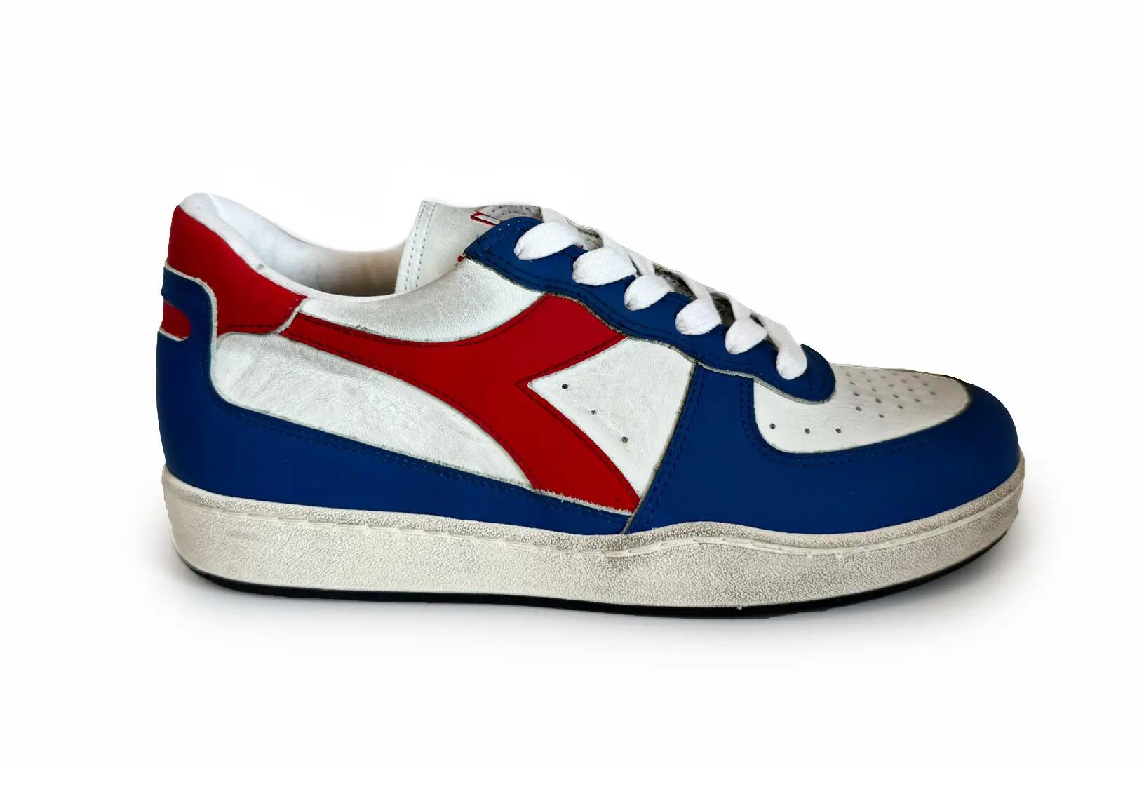 Dames Diadora Mi Basket Low Leren Vintage Sneakers - Wit/Blauw 2/5