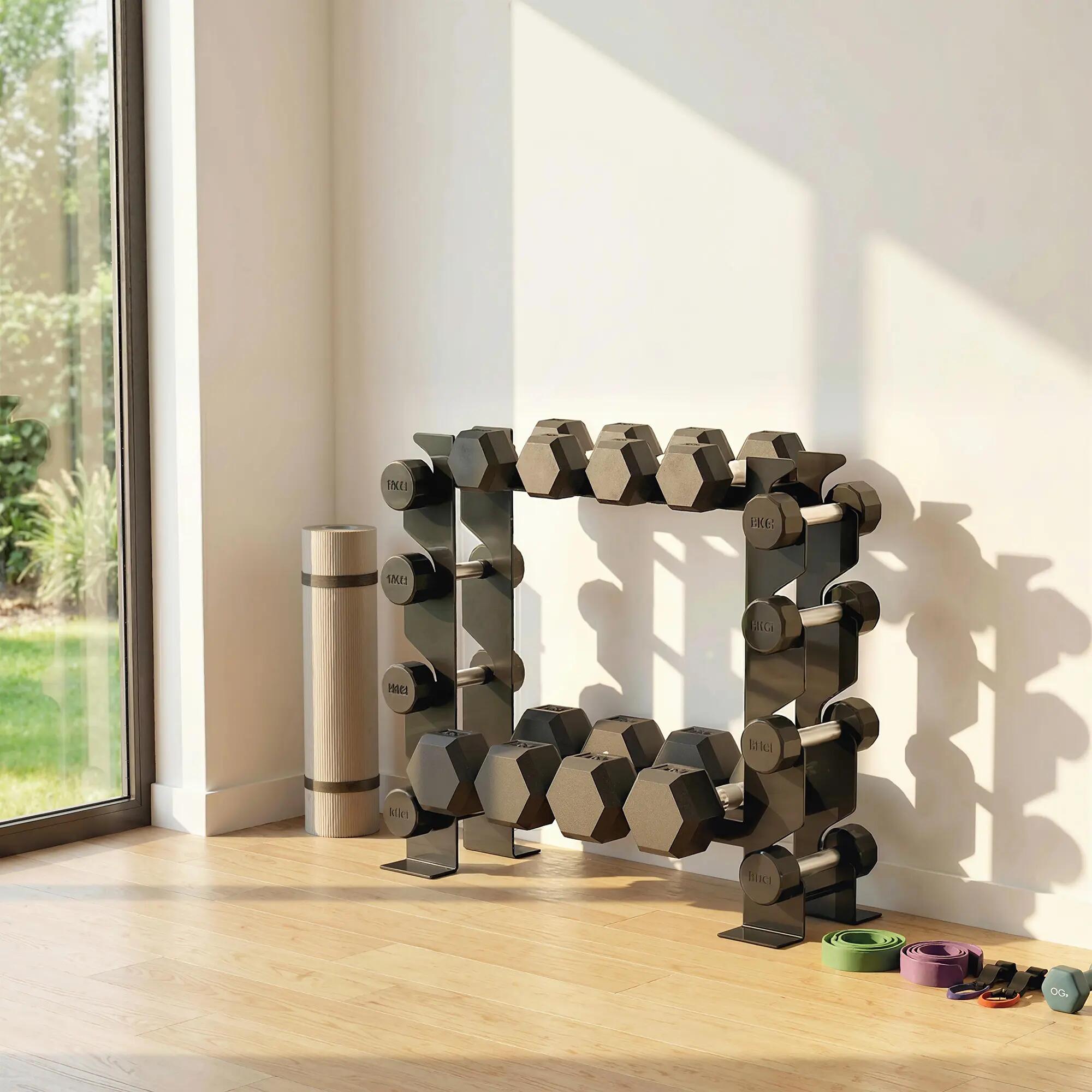 Support à haltères en acier à 4 niveaux, capacité 200 kg, 70 x 21 x 55 cm, noir 4/9
