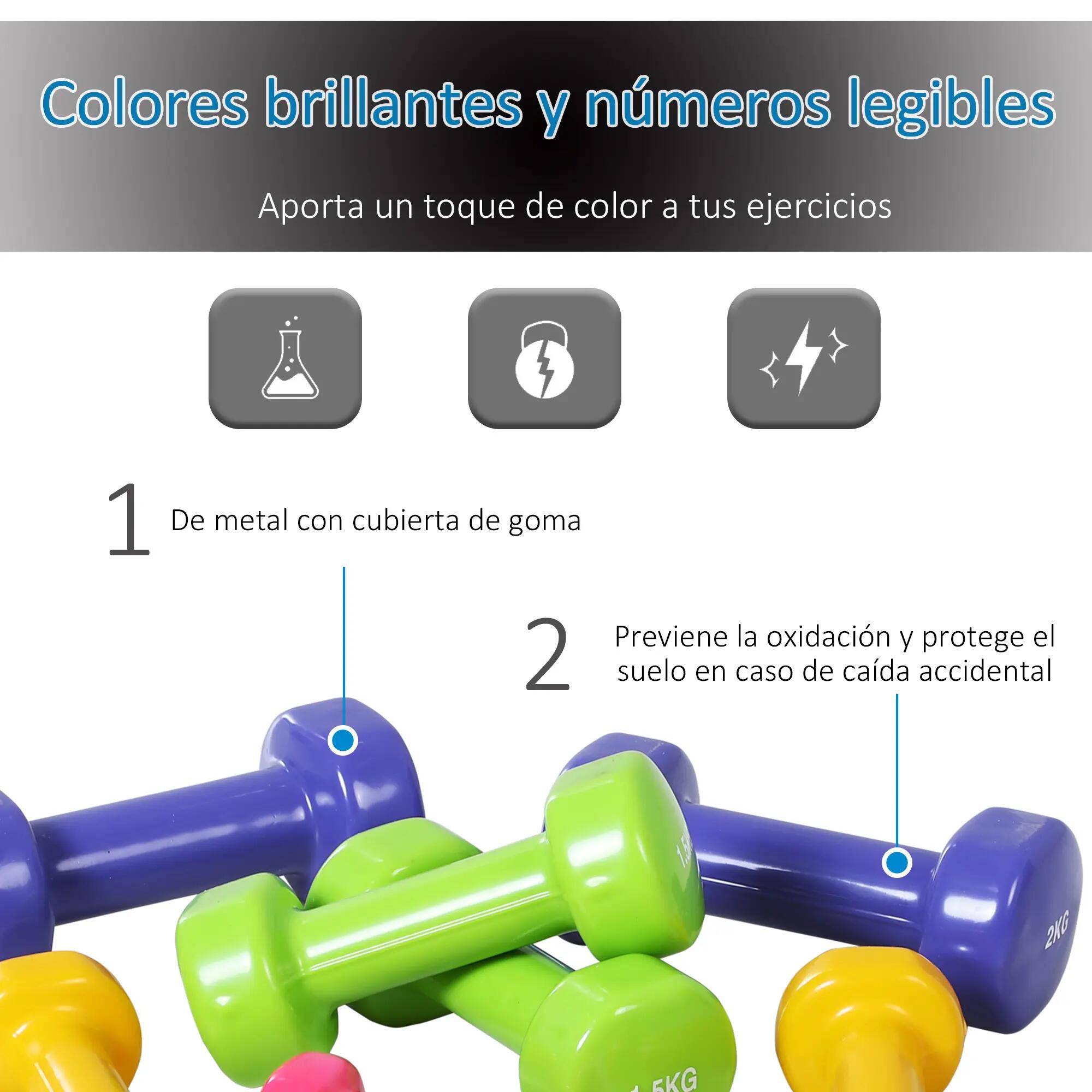 Ensemble de 8 haltères portables, 4 paires de 0,5 kg, 1 kg, 1,5 kg et 2 kg, coff 6/9