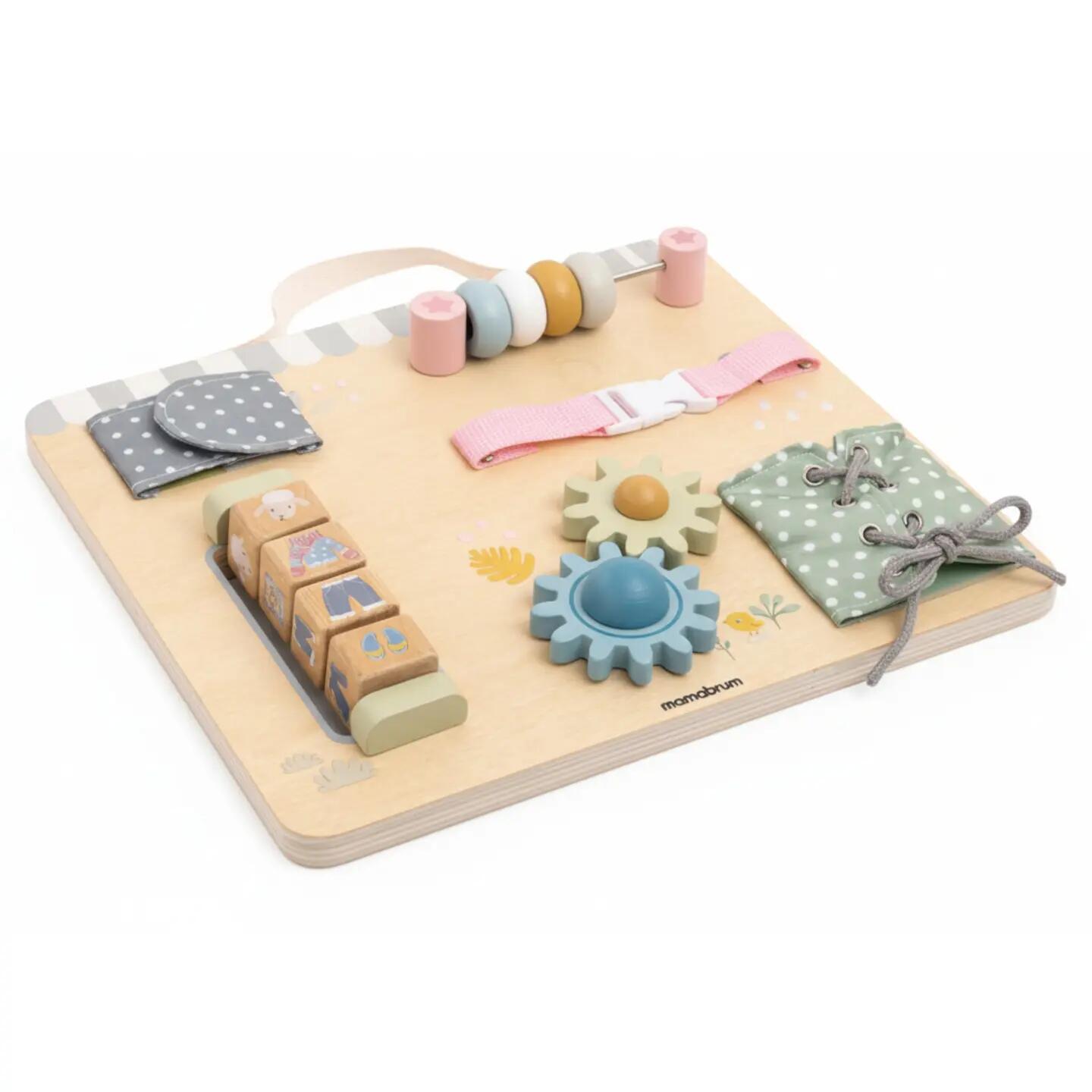 Tablica manipulacyjna dla dzieci drewniana Montessori 30 x 24 cm z uchwytem 8/11