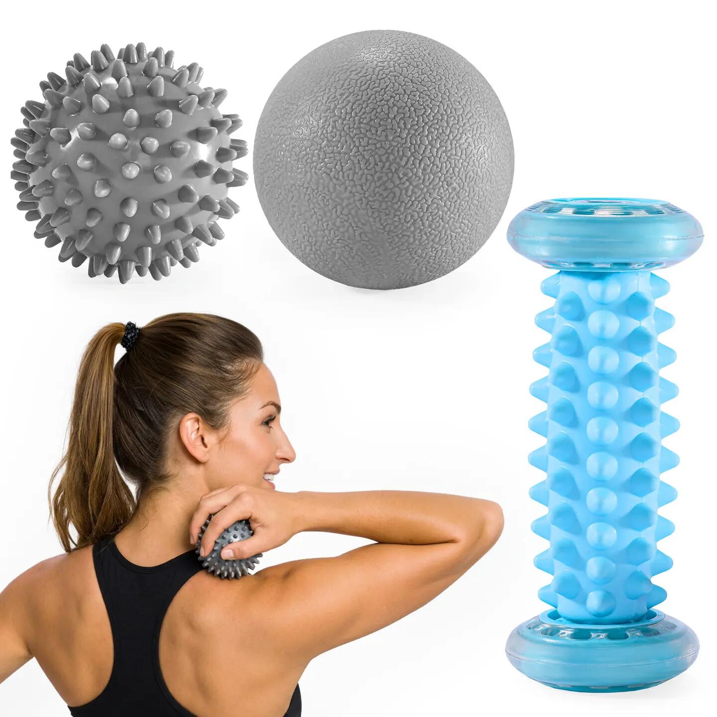 Set masaj HYPERMOTION, 2 mingi și roller picioare, gri