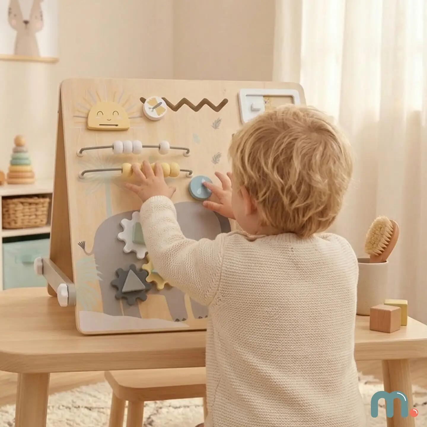 Tablica edukacyjna dla dzieci, dwustronna magnetyczna i sensoryczna 2w1 9/15
