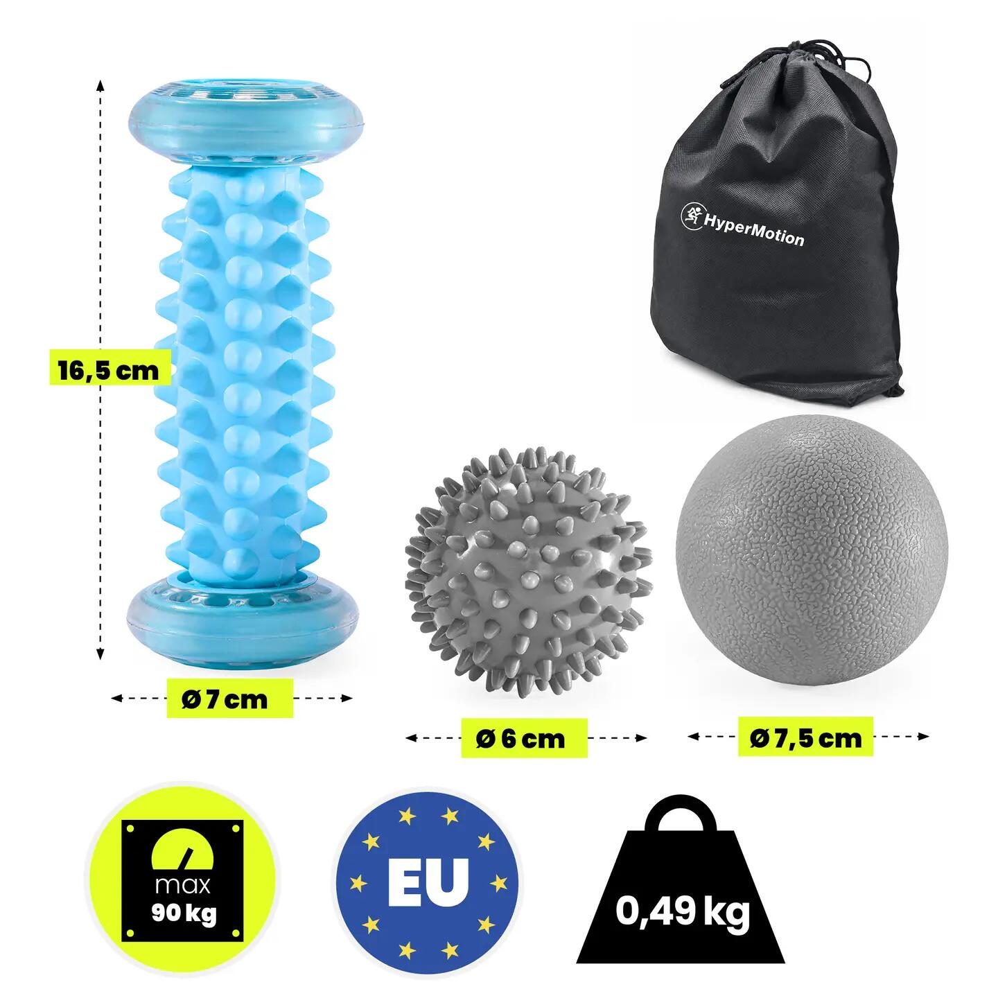 Masážní sada HyperMotion s míčky a válečkem na chodidla 8/10