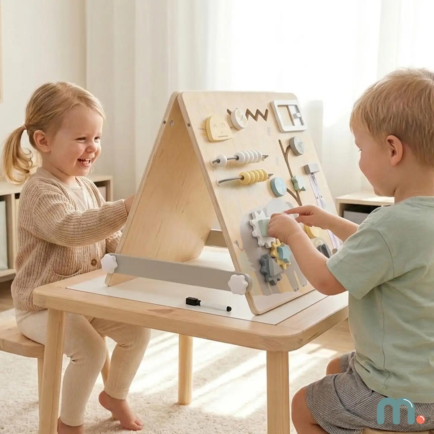 Tablica edukacyjna dla dzieci, dwustronna magnetyczna i sensoryczna 2w1 7/15