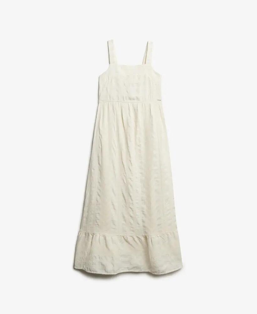 superdry Vestito maxi a balze in 100% cotone – Dusty Ecru 7/7