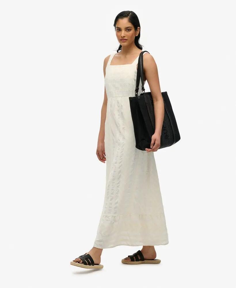 superdry Vestito maxi a balze in 100% cotone – Dusty Ecru 4/7