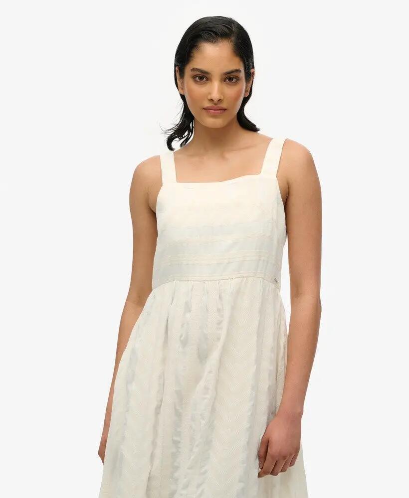 superdry Vestito maxi a balze in 100% cotone – Dusty Ecru 3/7