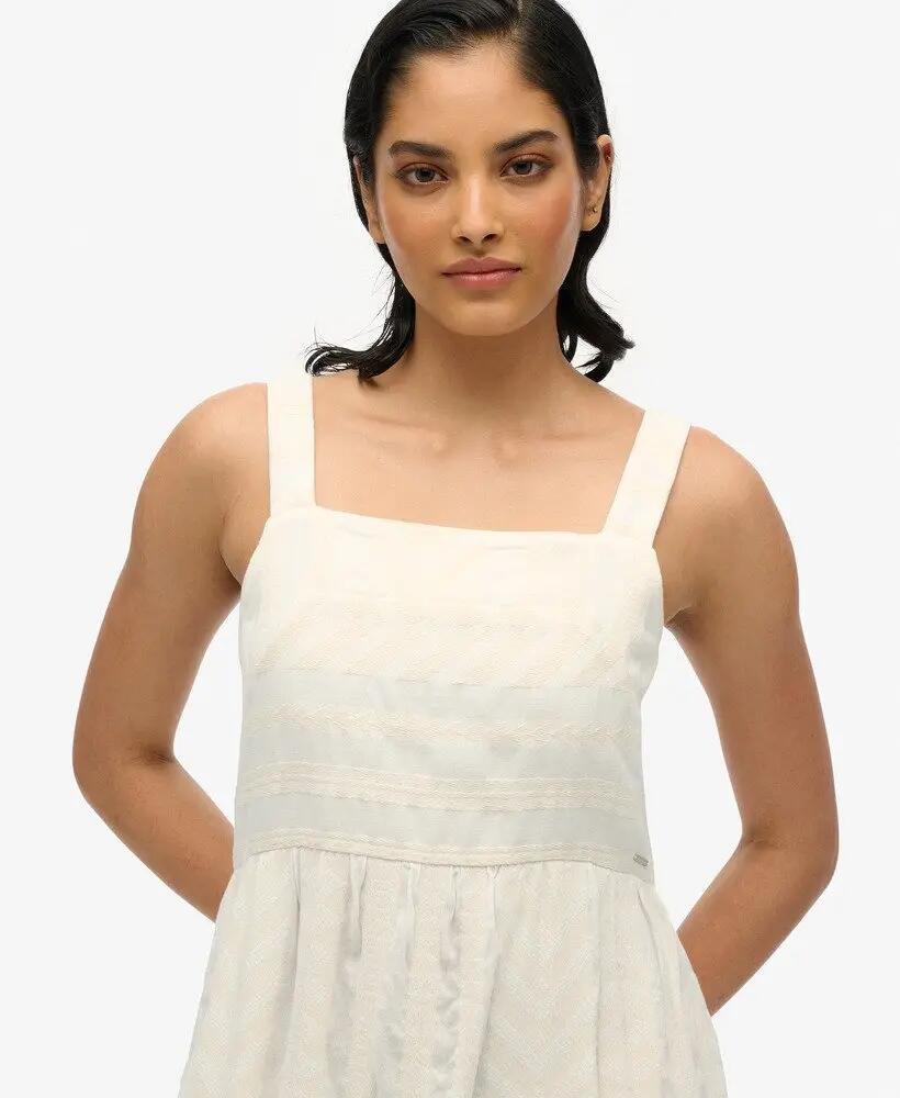 superdry Vestito maxi a balze in 100% cotone – Dusty Ecru 2/7