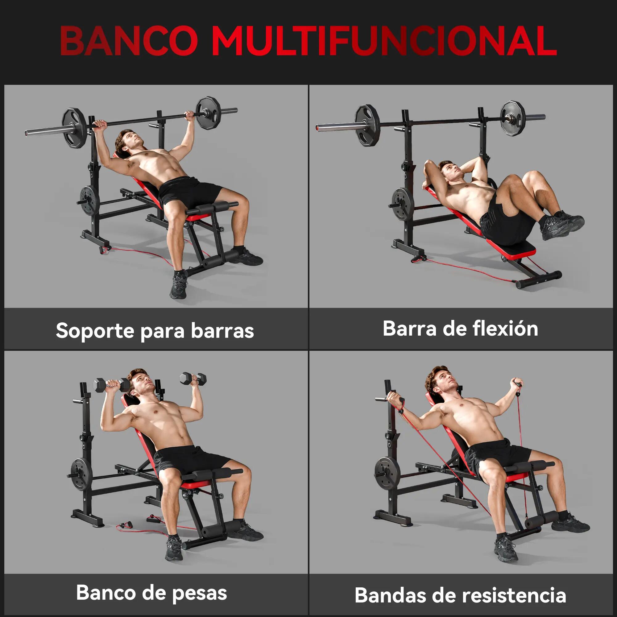 Banc musculation - Fitness - Multifonction, dossier 8 pos - Noir 6/6