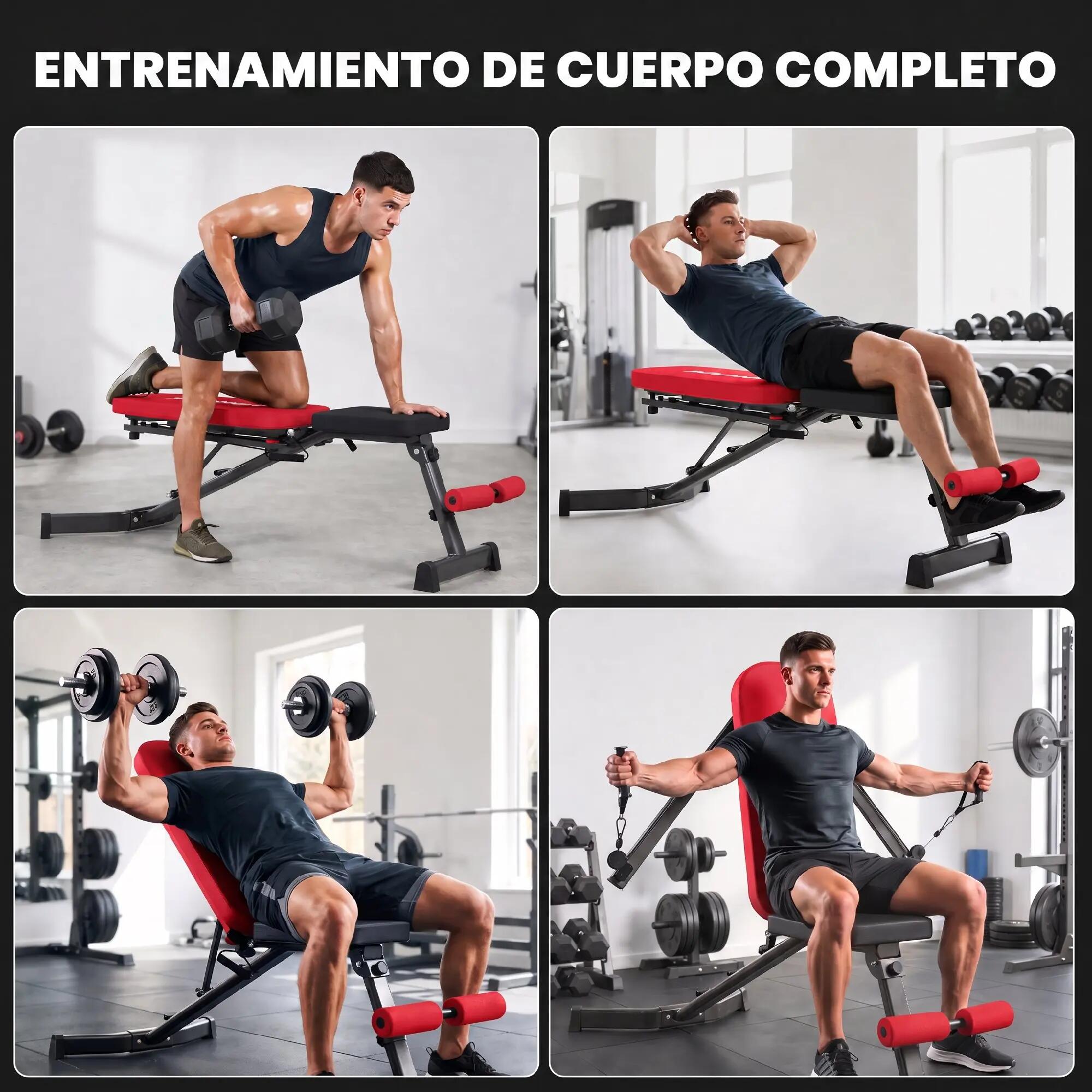 Banc de musculation pliable avec bandes de résistance, dossier réglable, 6/9