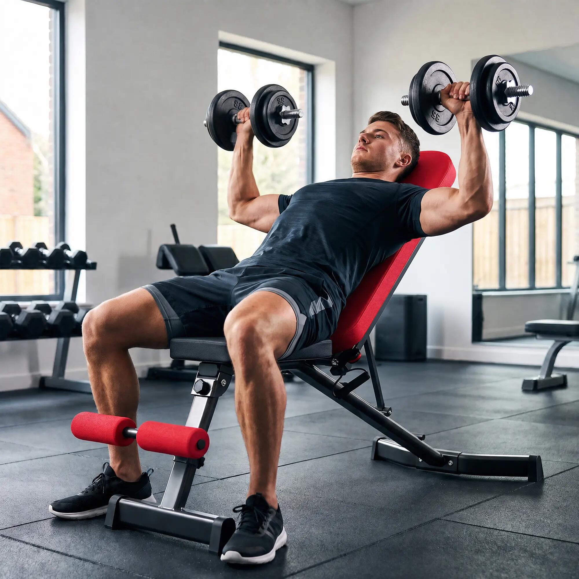 Banc de musculation pliable avec bandes de résistance, dossier réglable, 4/9