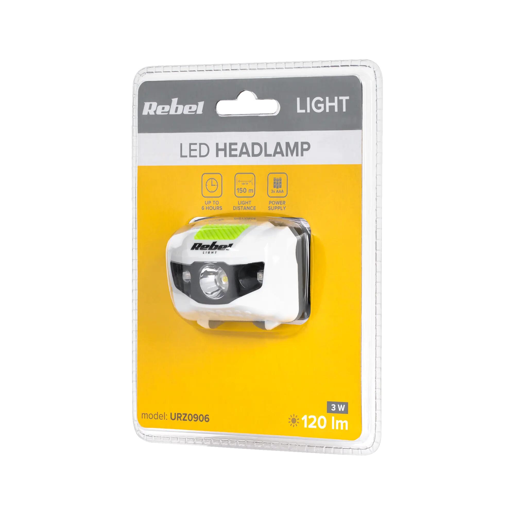 Latarka czołowa LED 3W 3xAAA 3xLED czołówka Rebel 3/3