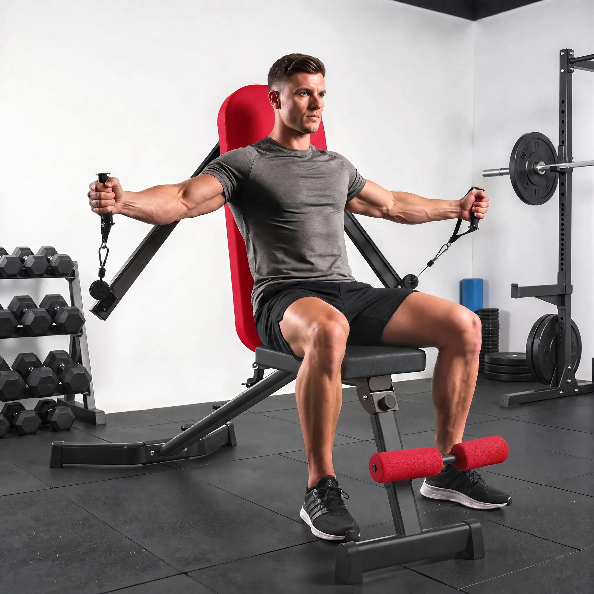 Banc de musculation pliable avec bandes de résistance, dossier réglable, 3/9