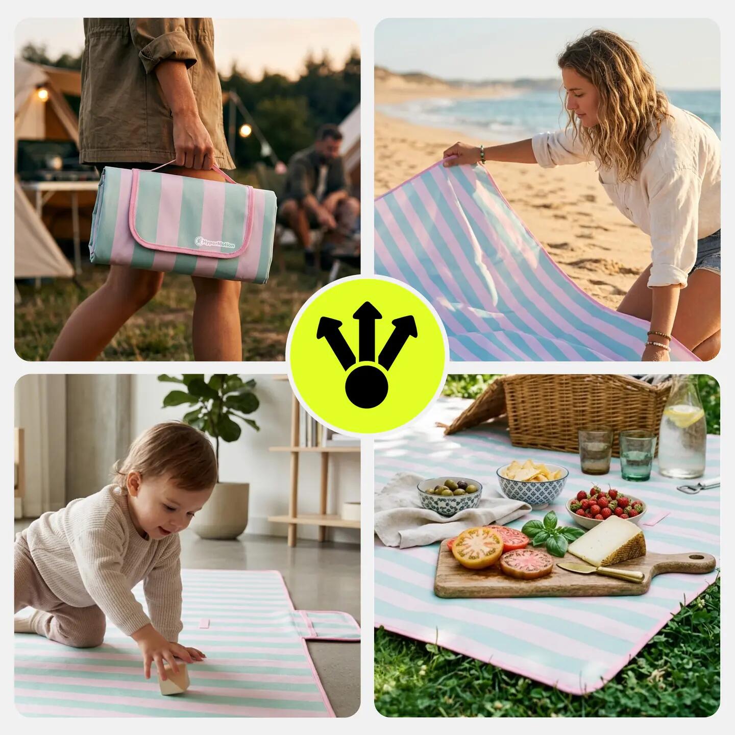 Koc piknikowy na plażę i do parku 150 × 200 cm wodoodporny składany z uchwytem 3/15
