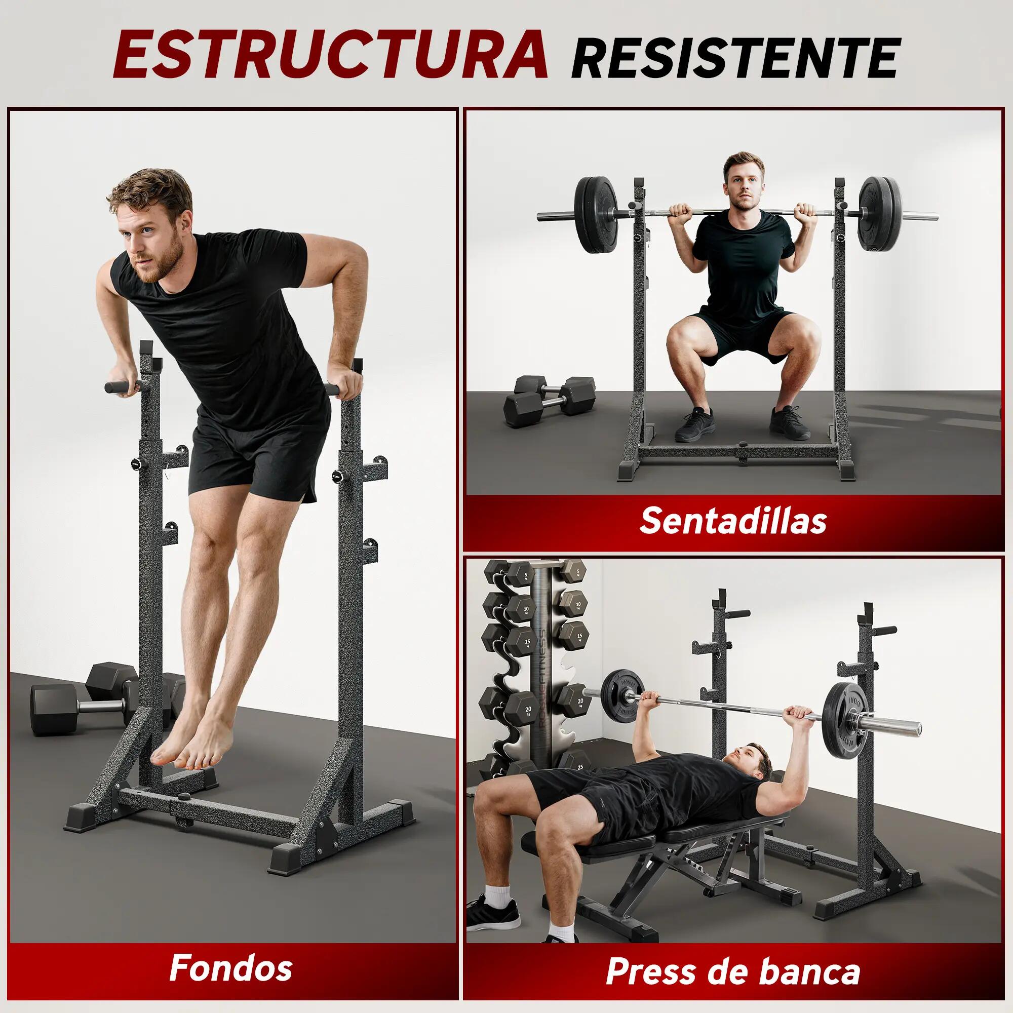 Support pour barres de musculation réglable en largeur et en hauteur, structure 6/9
