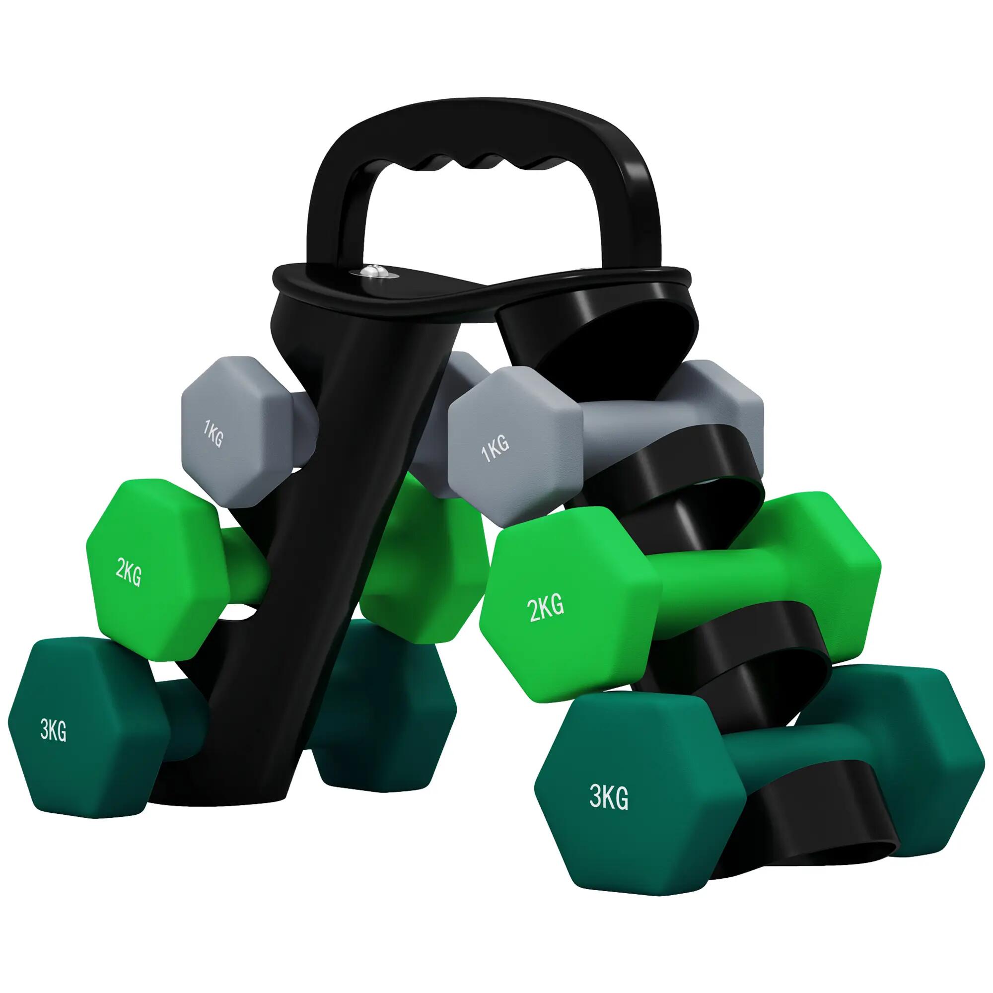 Ensemble d'haltères (2 x 1 kg, 2 x 2 kg, 2 x 3 kg) avec support de rangement pou 2/9