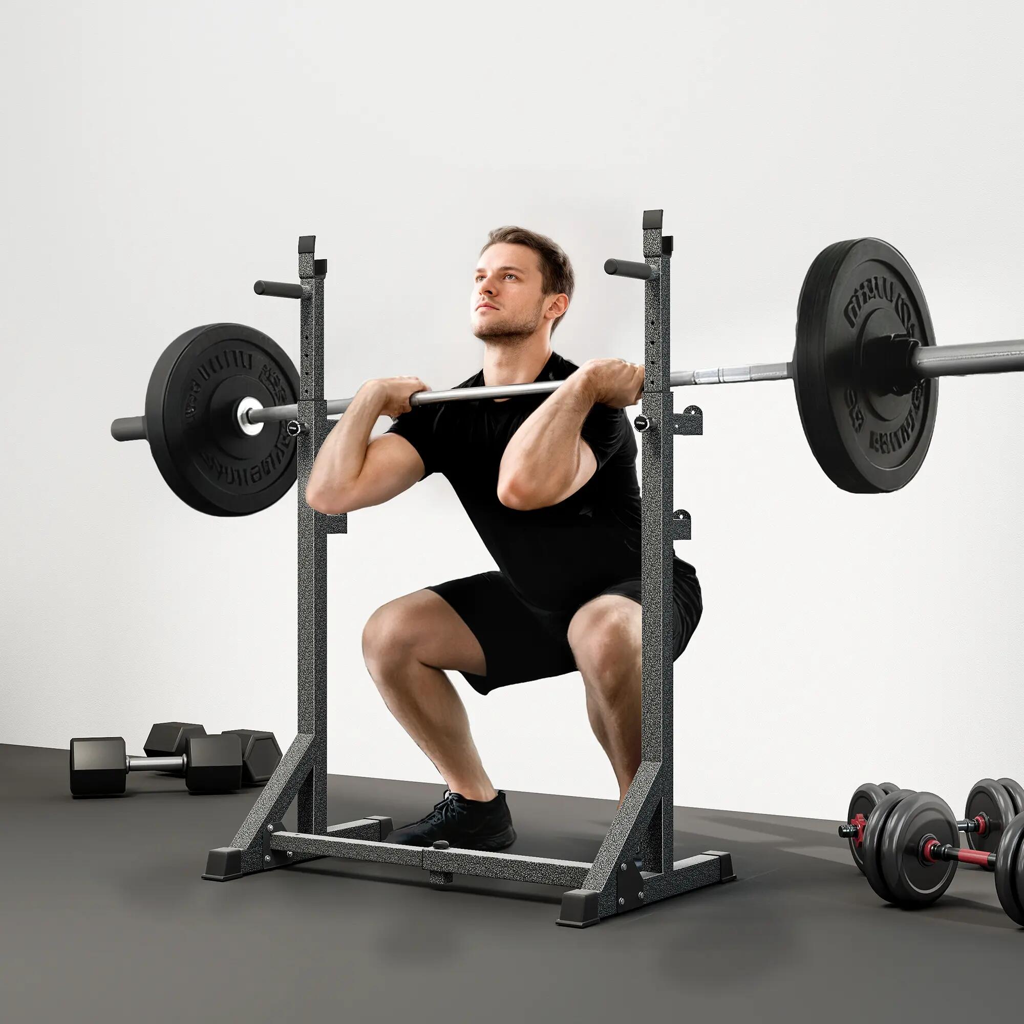 Support pour barres de musculation réglable en largeur et en hauteur, structure 3/9