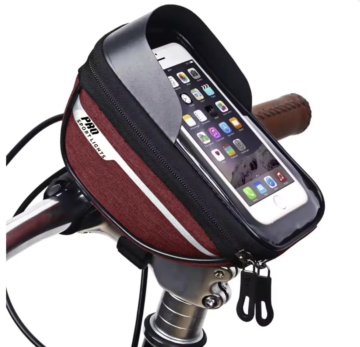 Sac de guidon pour vélo amovible avec support pour téléphone rouge 7/9
