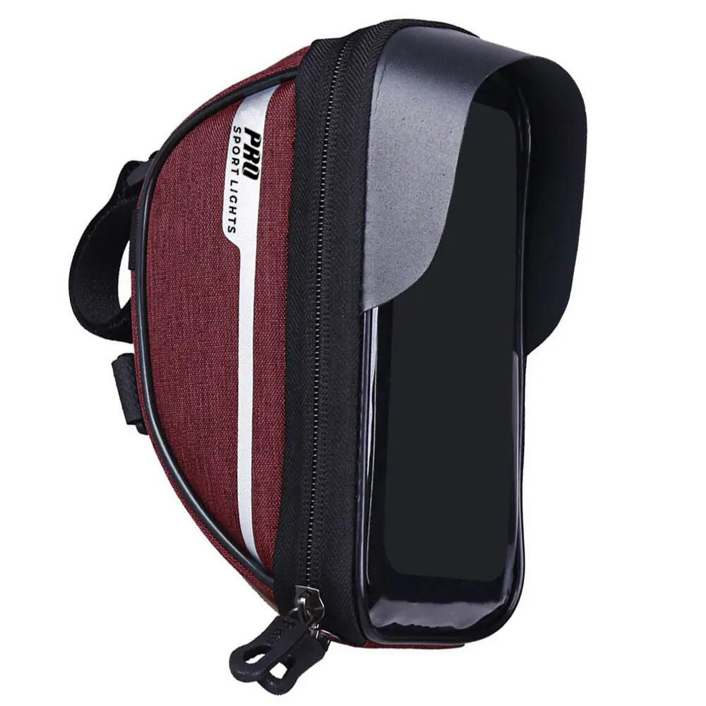 Sac de guidon pour vélo amovible avec support pour téléphone rouge 4/9