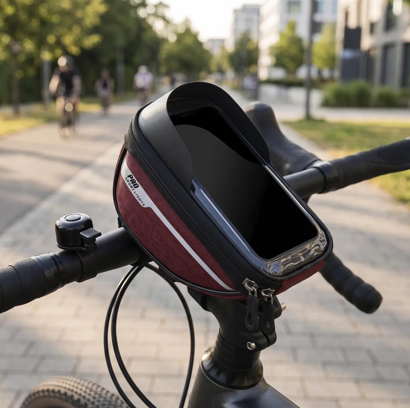 Sac de guidon pour vélo amovible avec support pour téléphone rouge 2/9