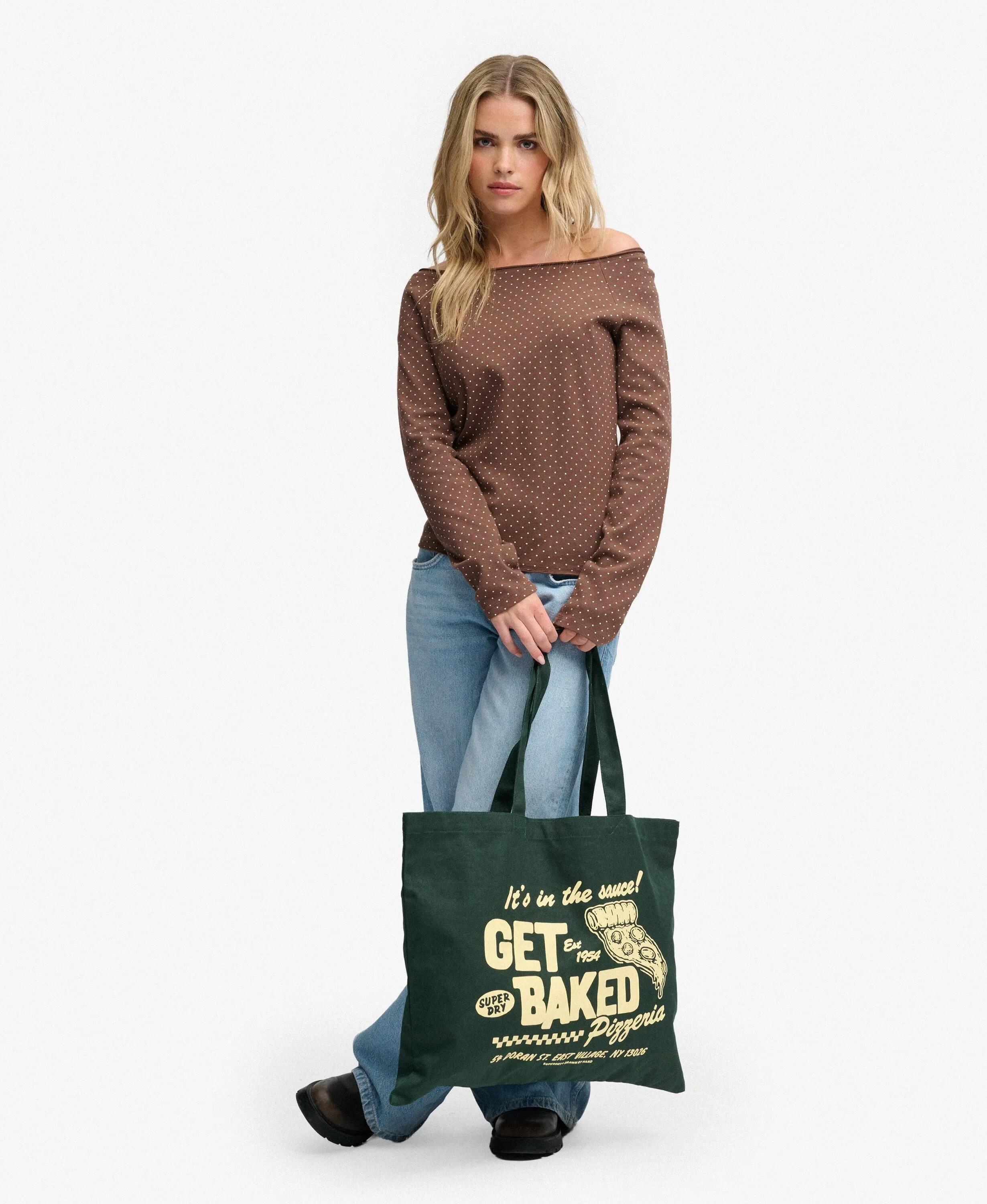 superdry Tote in cotone 100% con grande stampa – Enamel Green/Double Cream 4/4