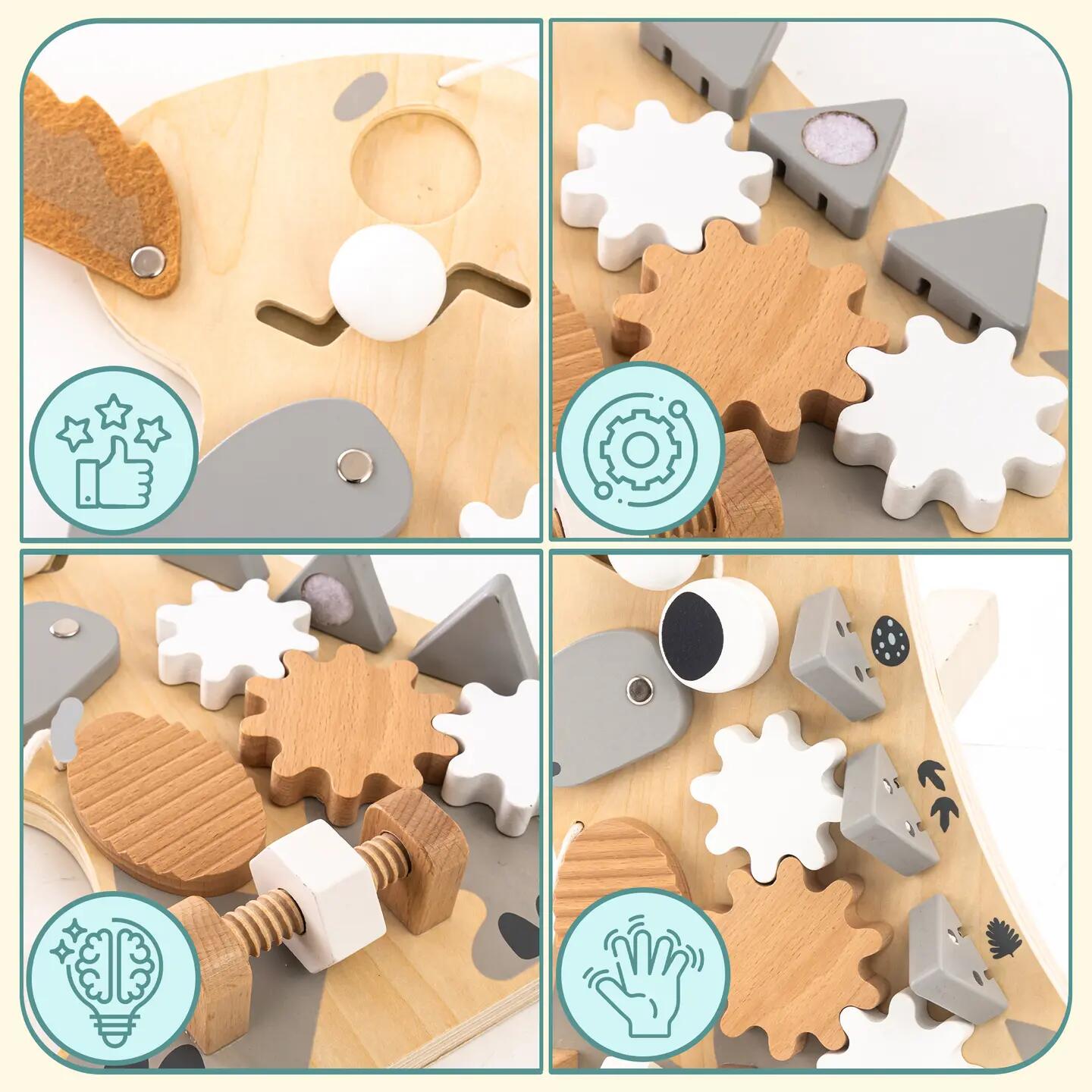 Tablica manipulacyjna dla dzieci drewniana sensoryczna 10 w 1 Montessori 6/14