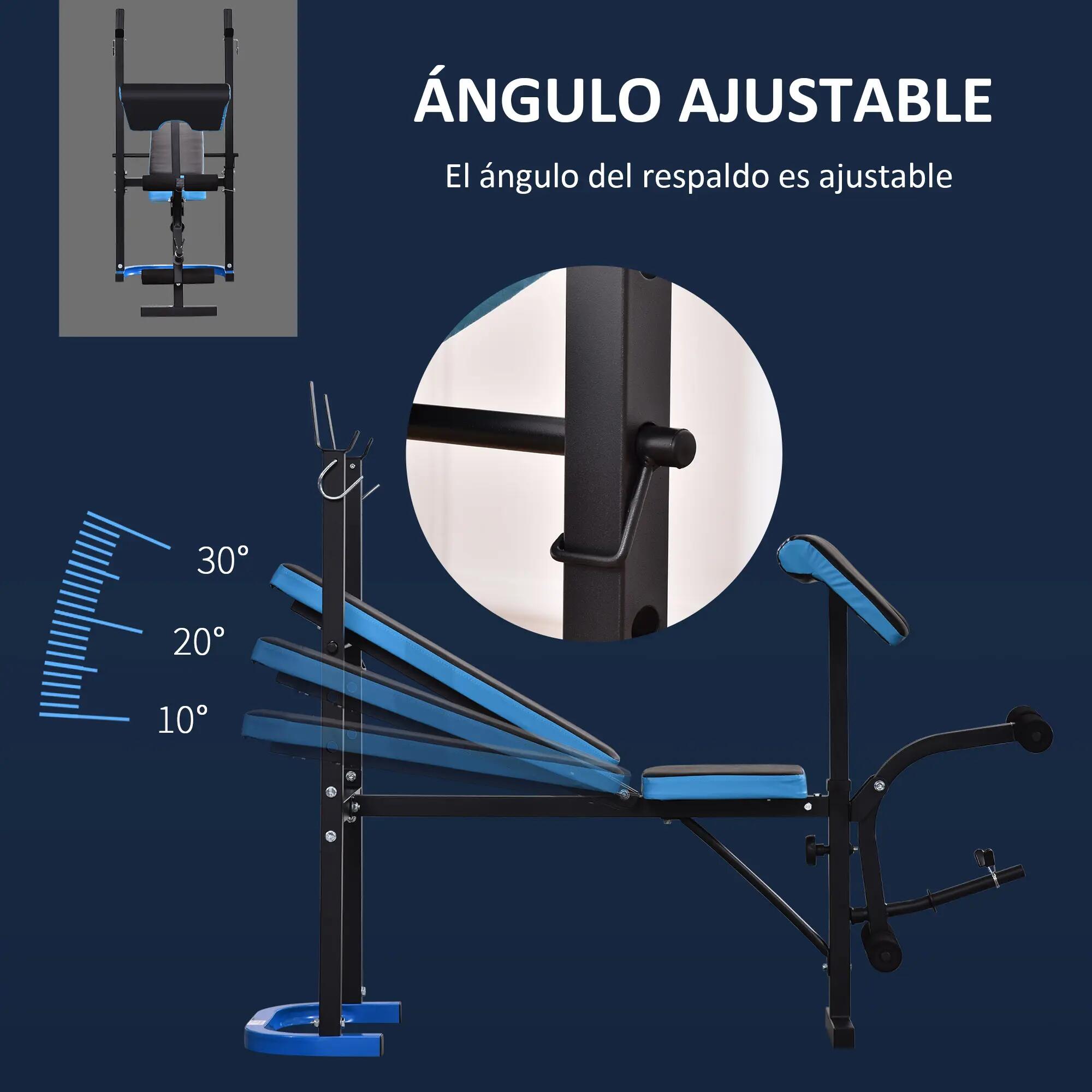 Banc de musculation avec support pour haltères et dossier réglable pour 6/9