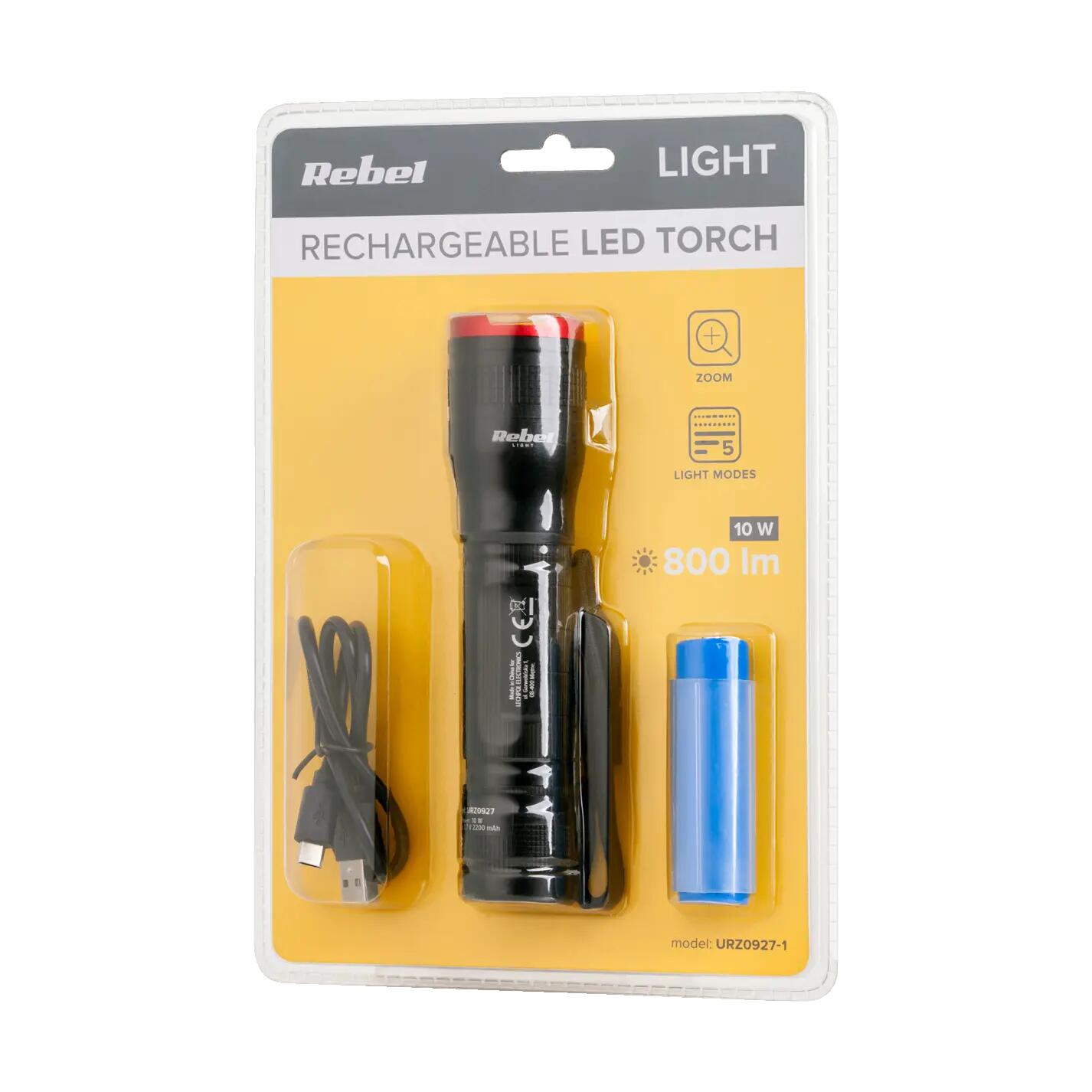 Akumulatorowa latarka ręczna 800lm 10W aluminium Rebel 6/6