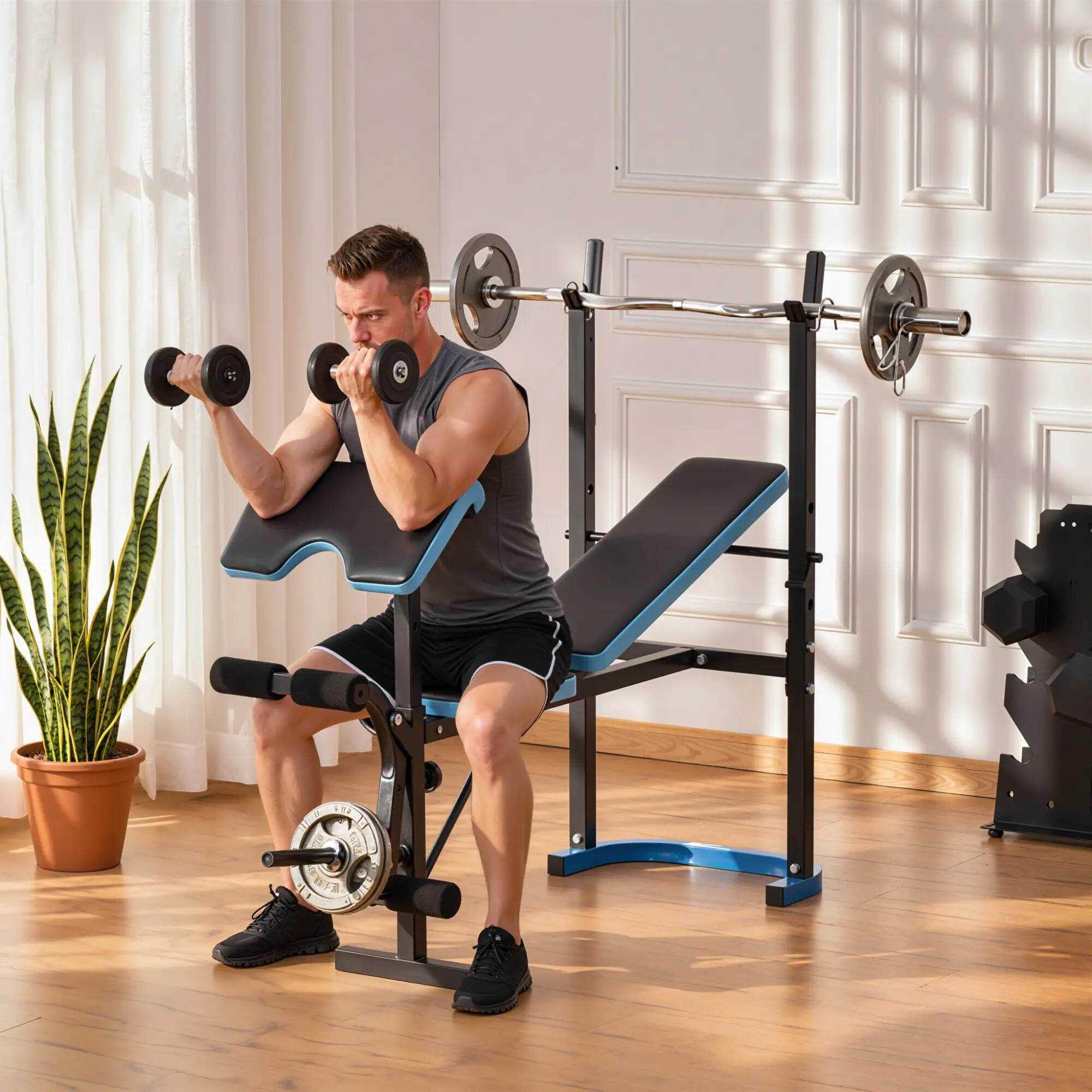 Banc de musculation avec support pour haltères et dossier réglable pour 4/9