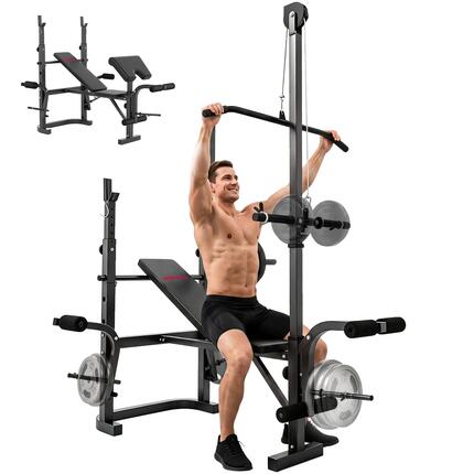 Banc de musculation avec support pour barre réglable, extension des jambes