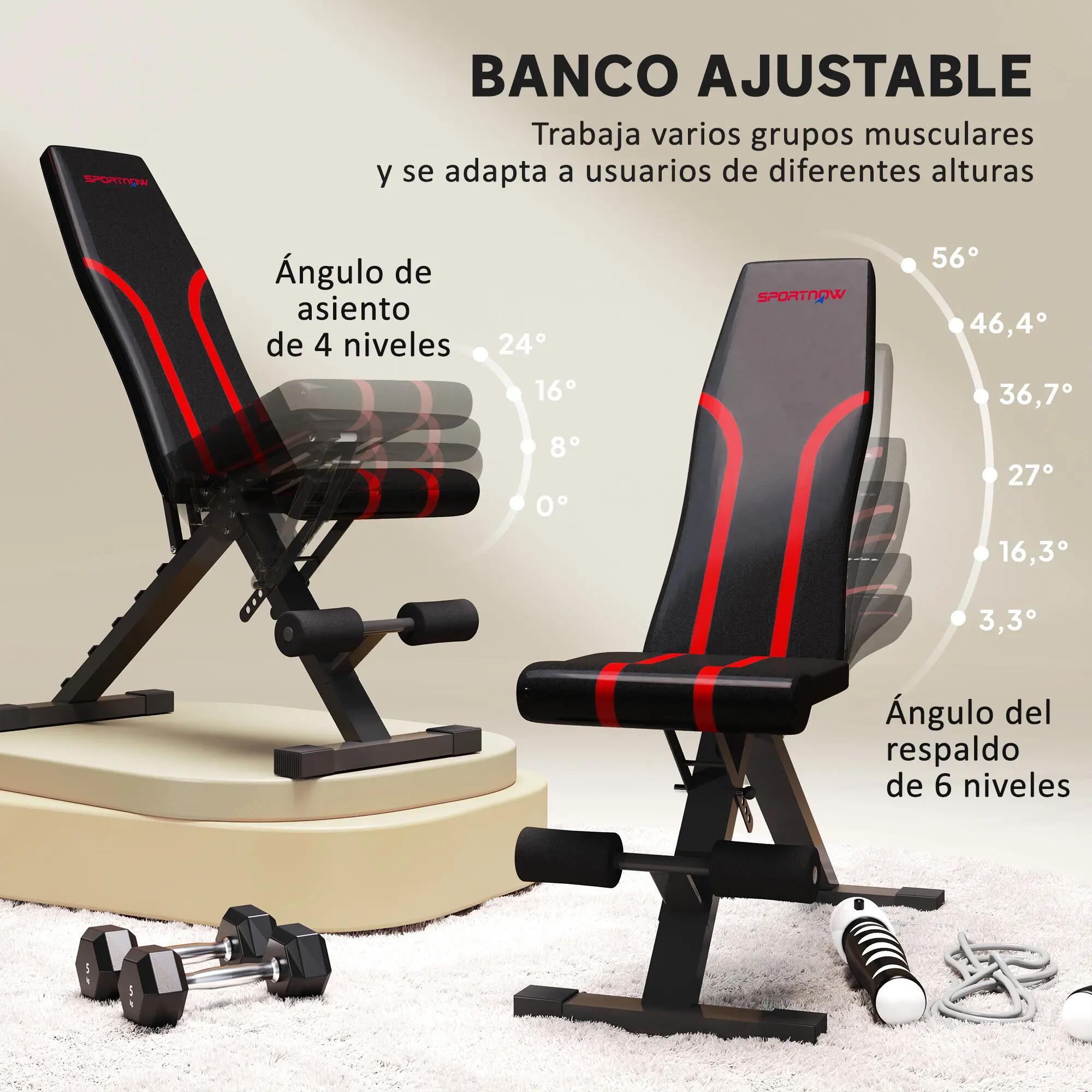 Banc de musculation pliable et réglable avec dossier et assise réglables 6/9