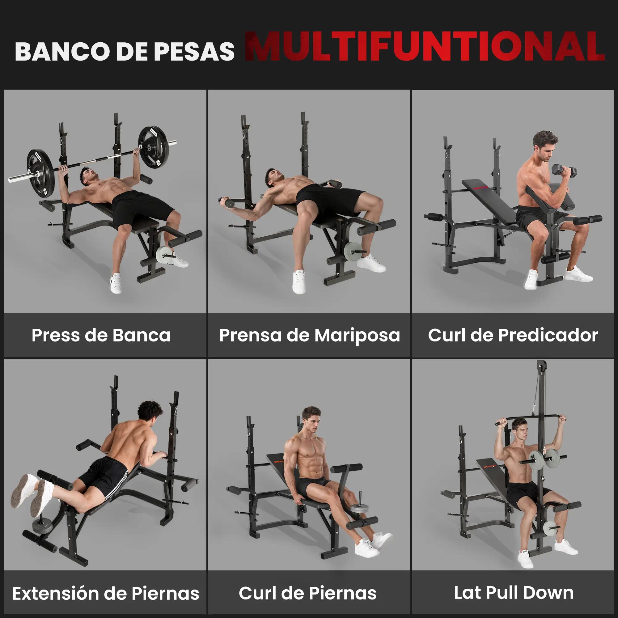 Banc de musculation avec support pour barre réglable, extension des jambes 6/9