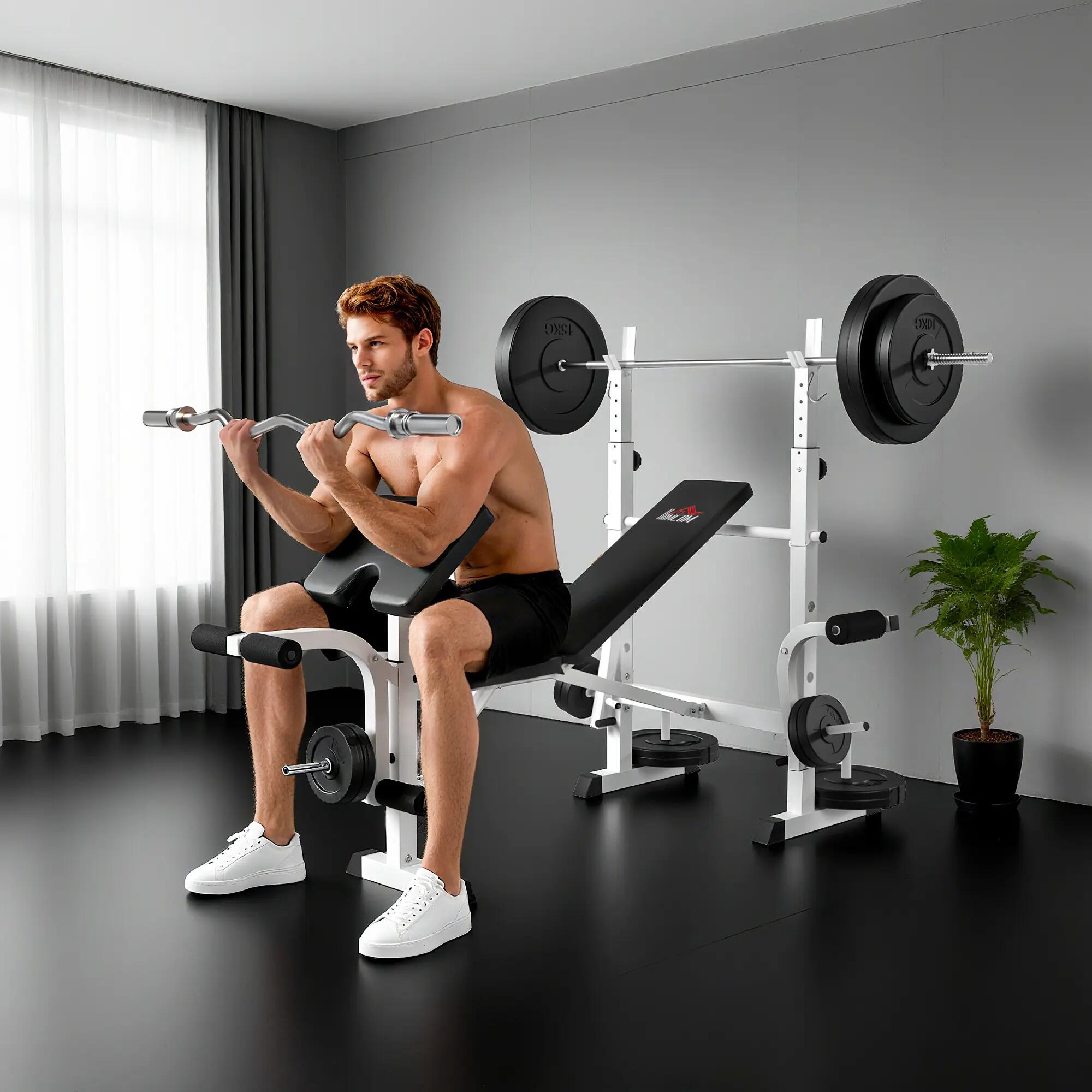 Banc de musculation avec support pour haltères, presse pectorale, presse à 4/9