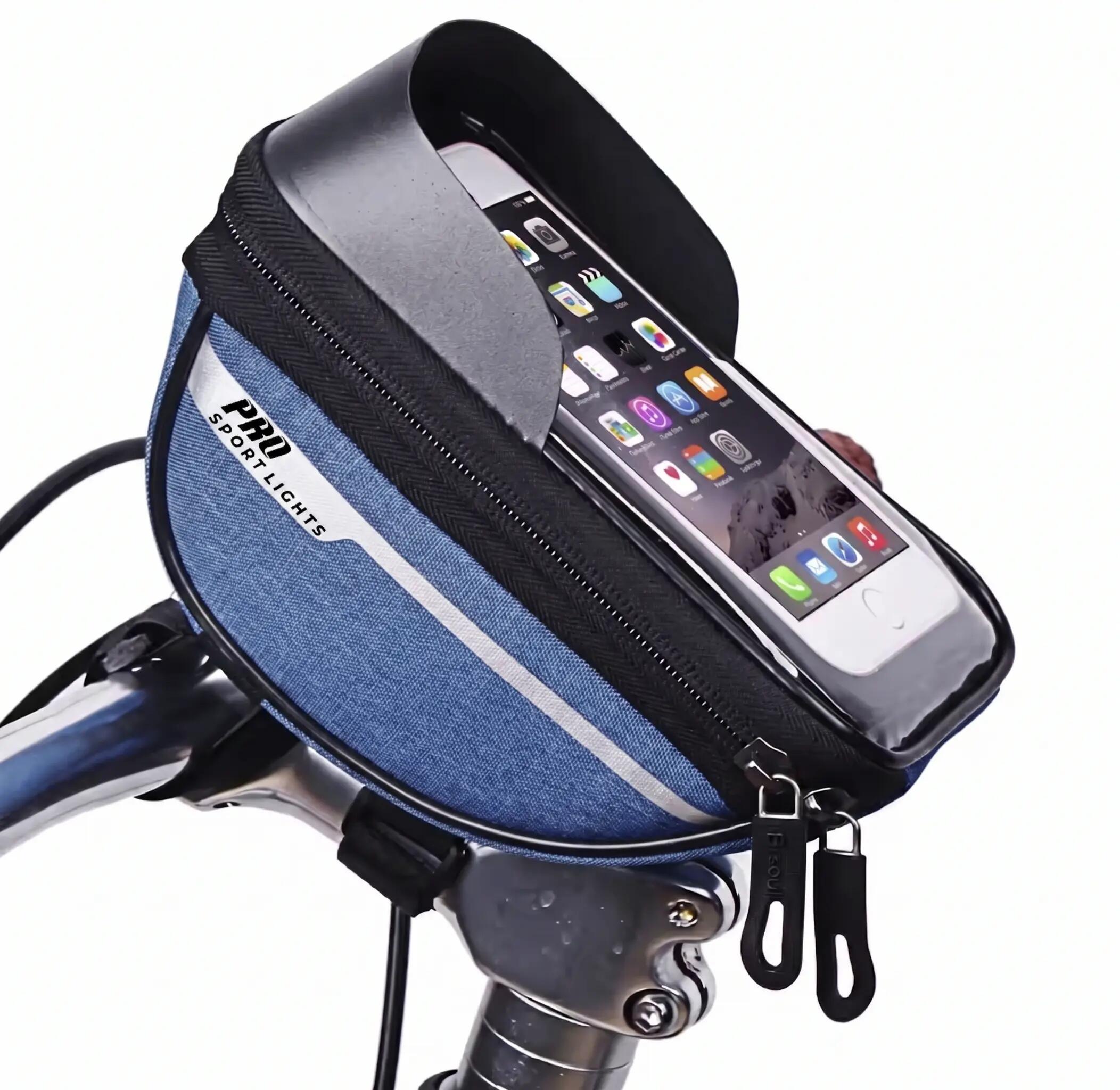 Sac de guidon pour vélo amovible support pour téléphone bleu 3/7