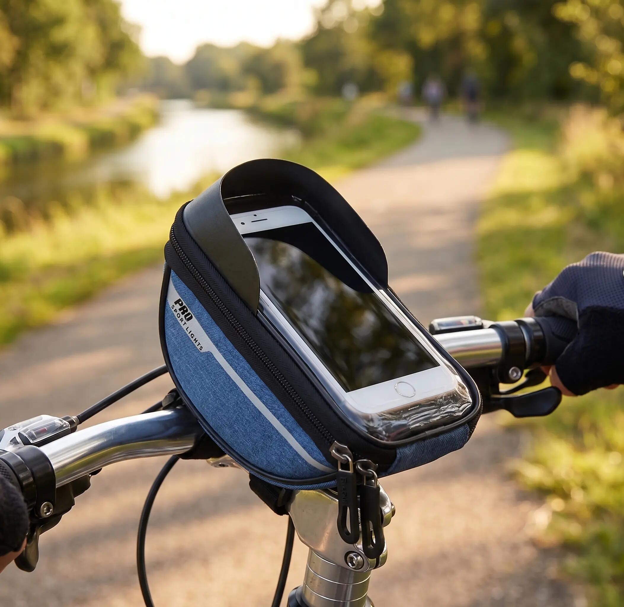Sac de guidon pour vélo amovible support pour téléphone bleu 2/7