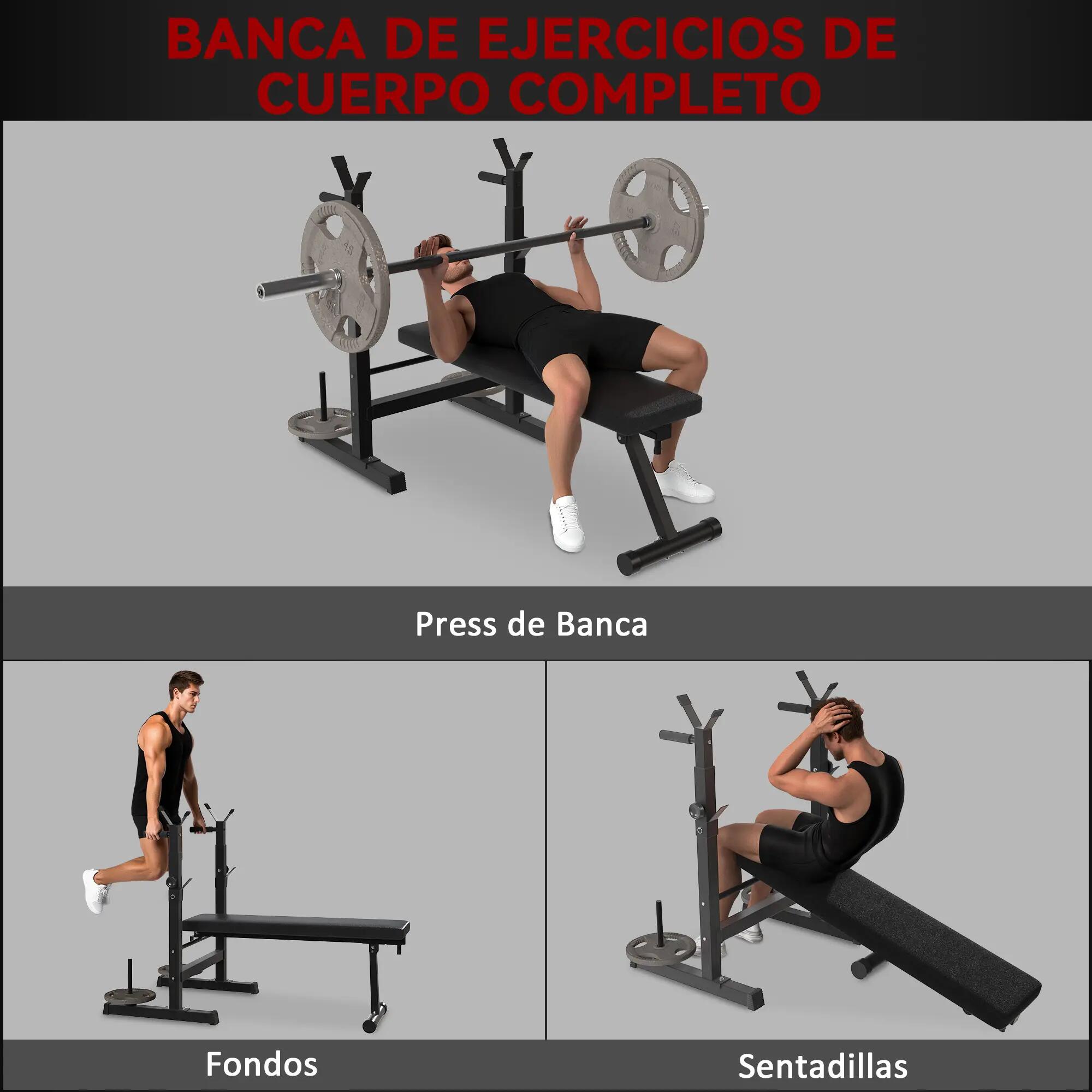 Banc musculation - Fitness - Barre réglable, dips - Noir 6/6