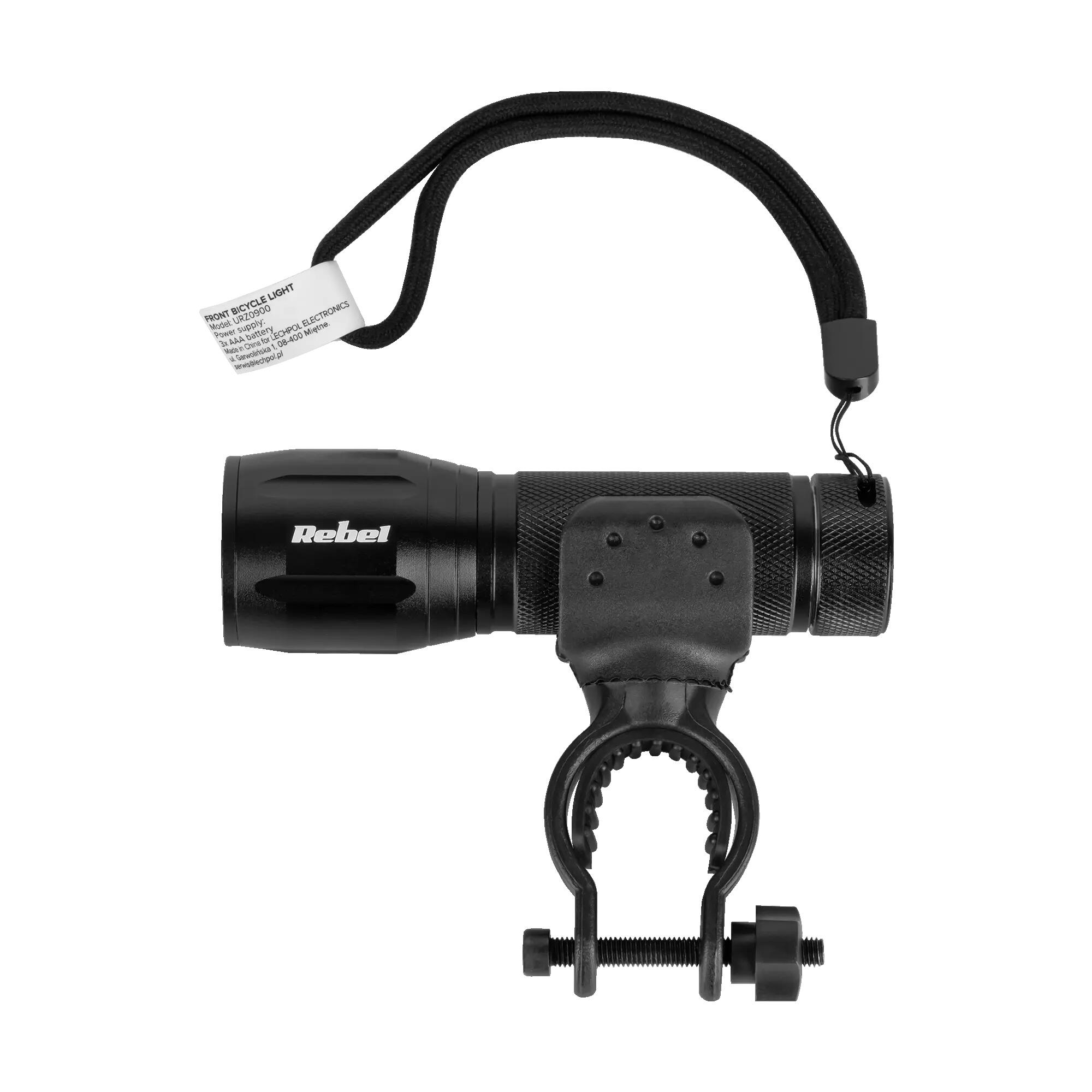 Lampka rowerowa przednia LED 3W 50m 180lm IP20 latarka 3xAAA Rebel 2/4